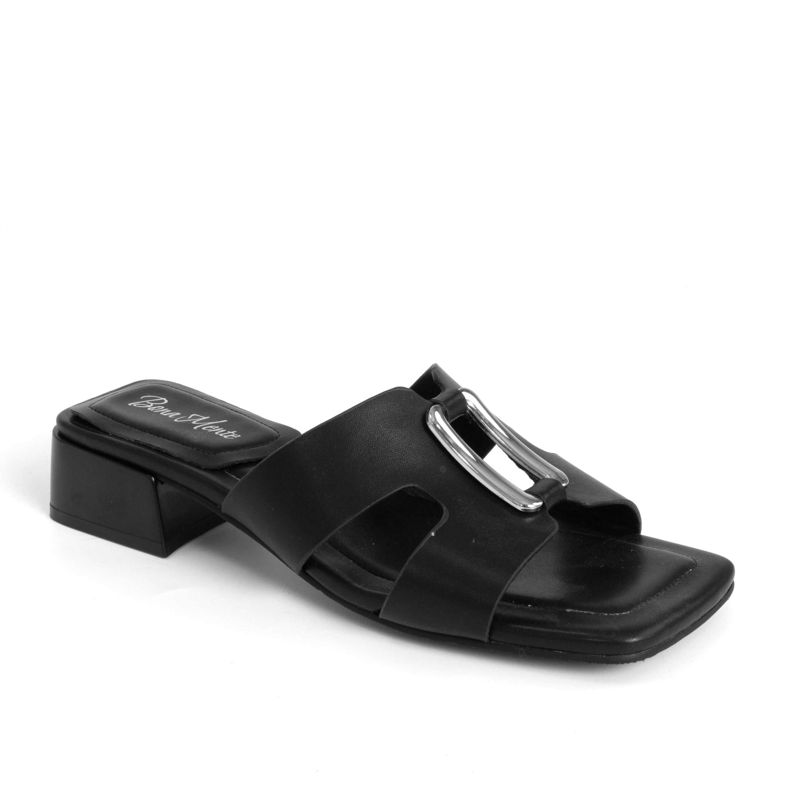 women heeled sandals and slippers with black microfiber leather