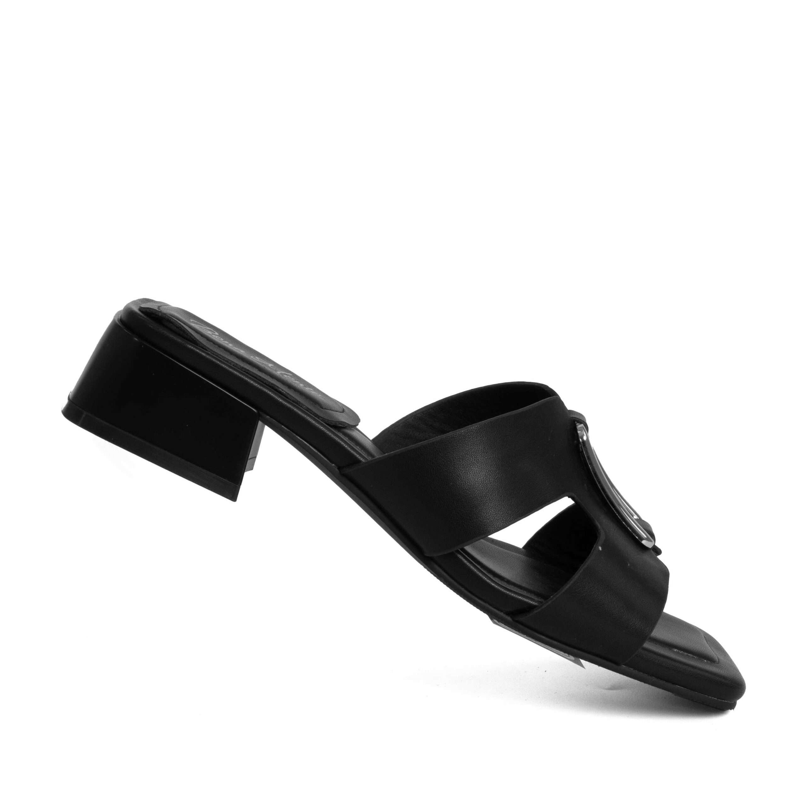women heeled sandals and slippers with black microfiber leather