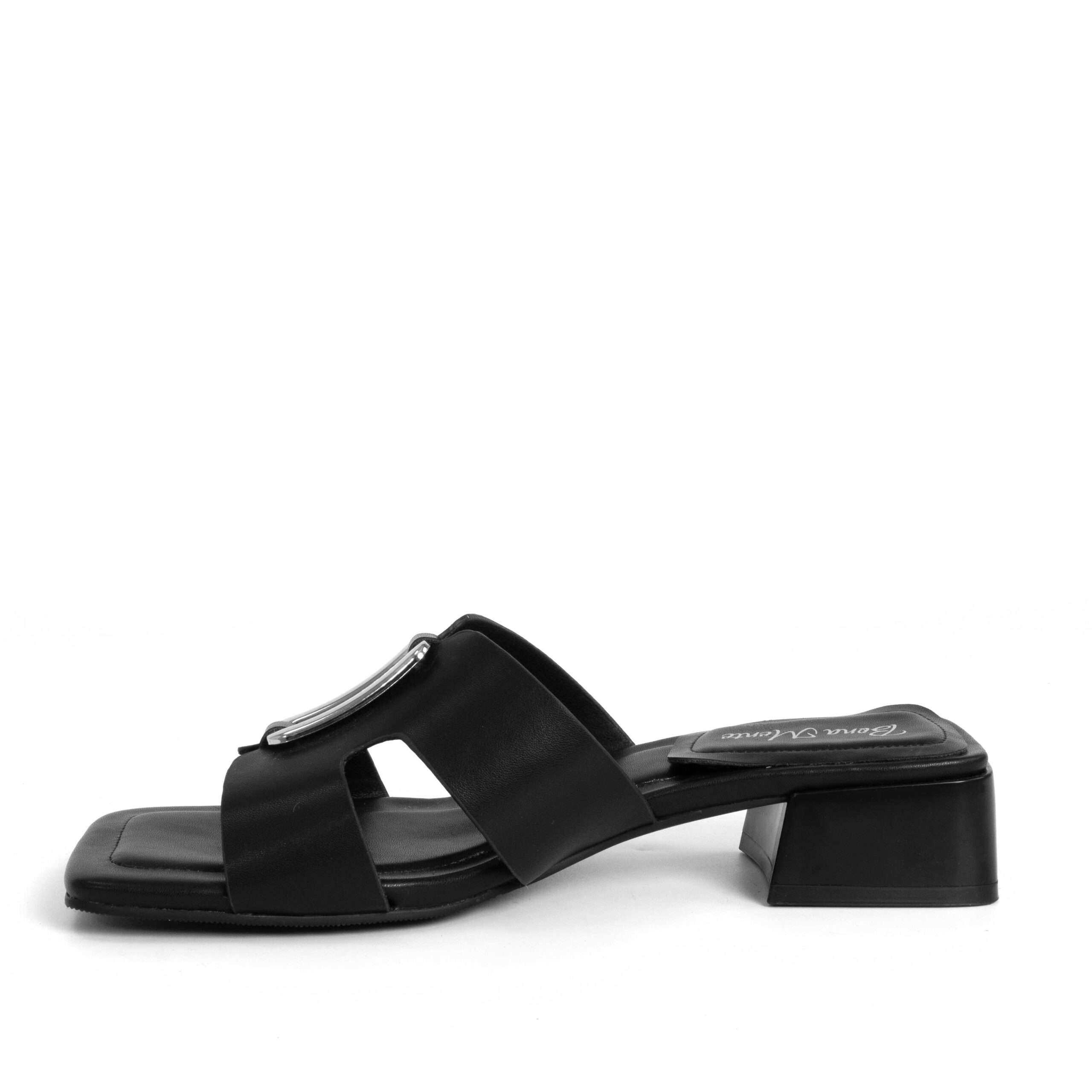 women heeled sandals and slippers with black microfiber leather