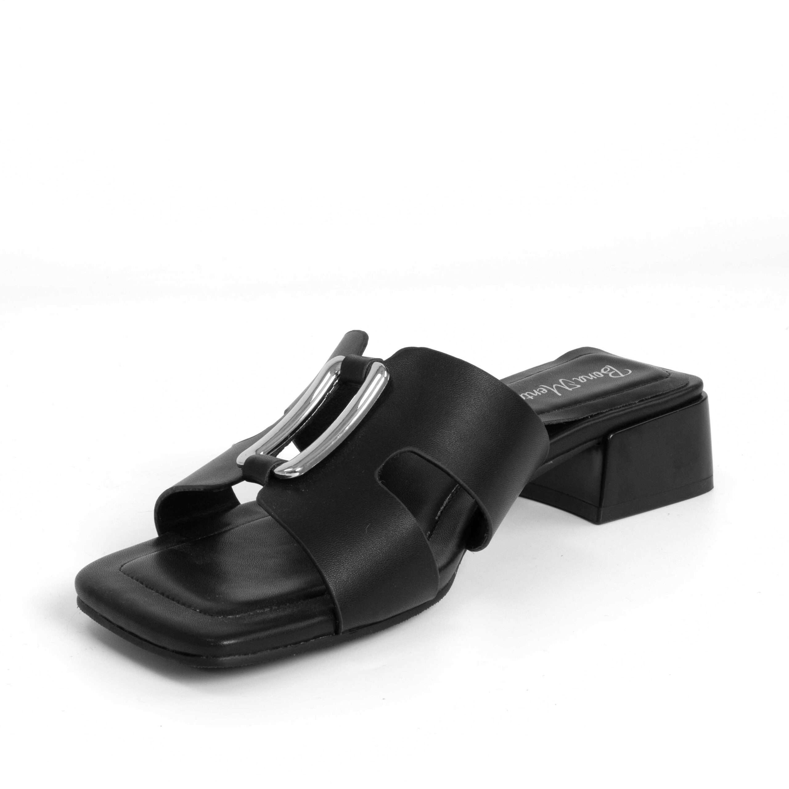 women heeled sandals and slippers with black microfiber leather