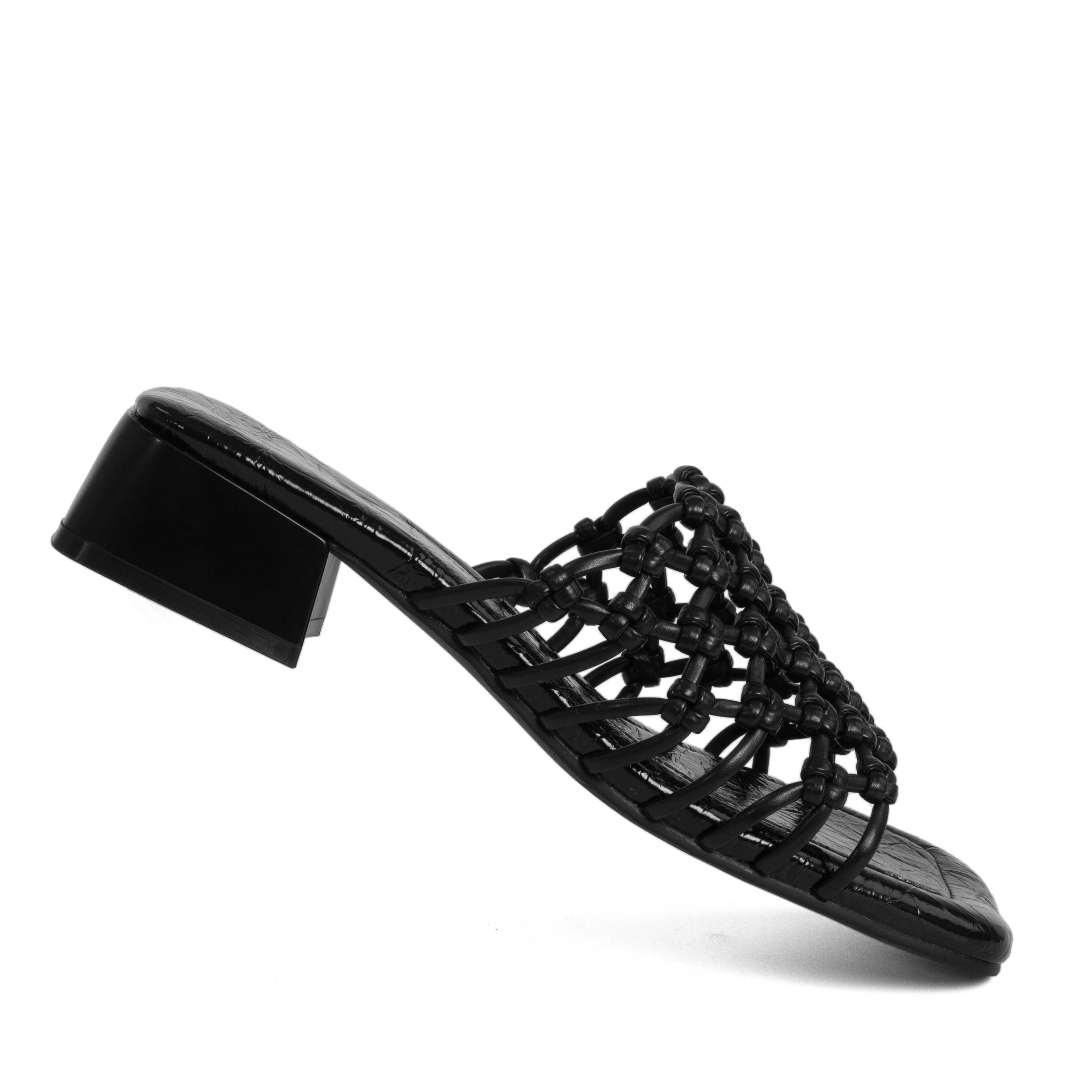 women heeled sandals and slippers with Black knit