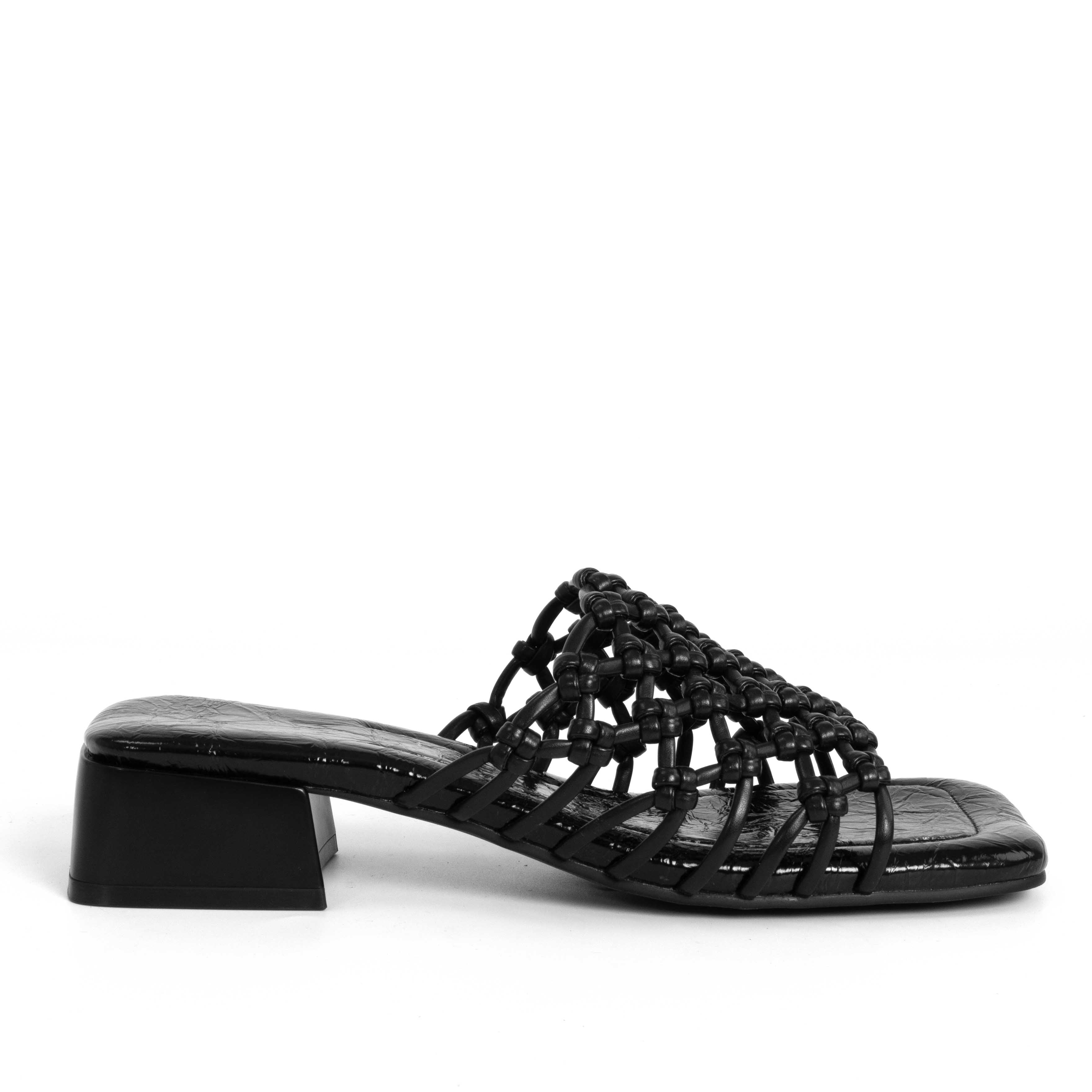 women heeled sandals and slippers with Black knit