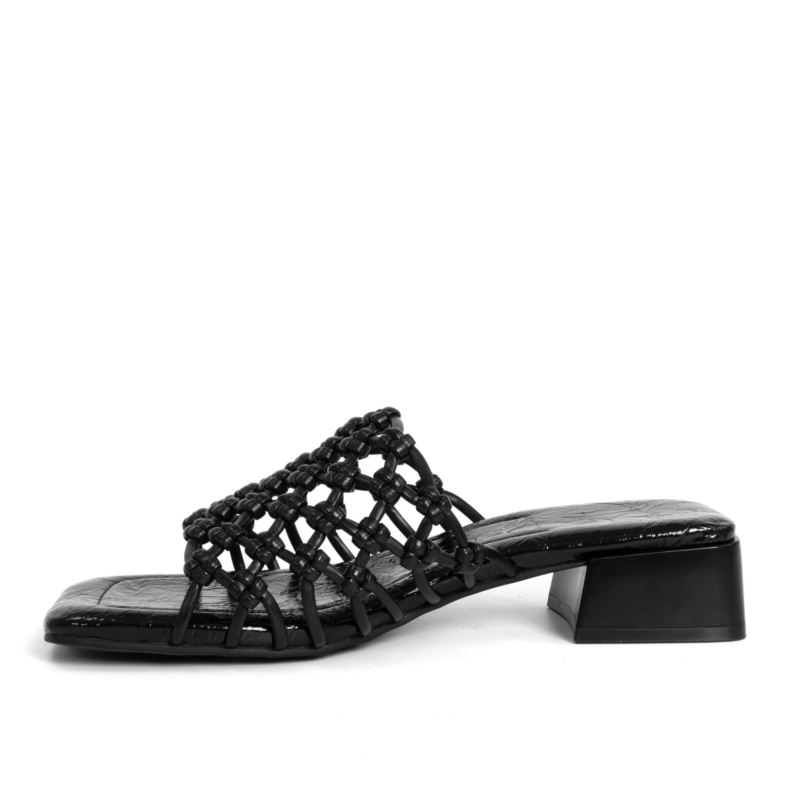 women heeled sandals and slippers with Black knit