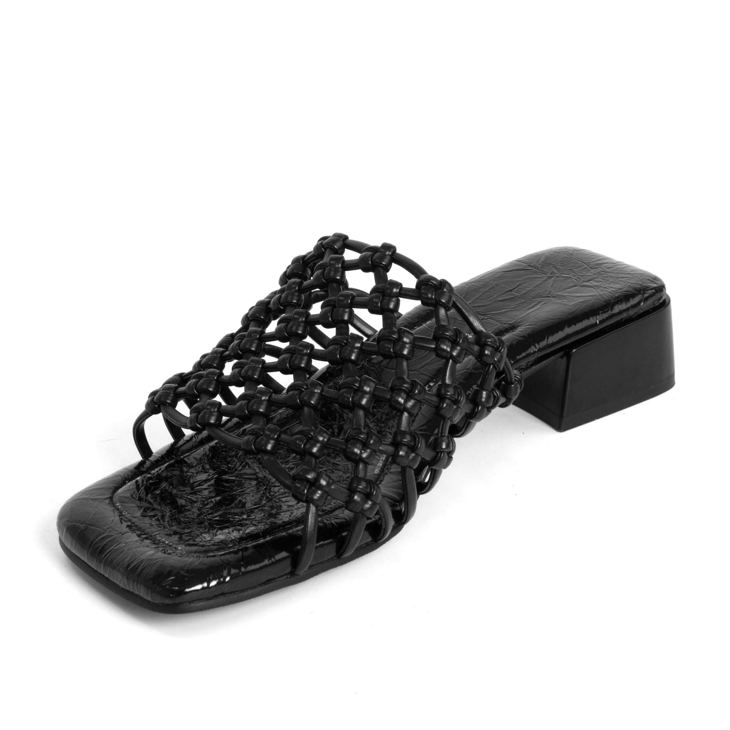 women heeled sandals and slippers with Black knit