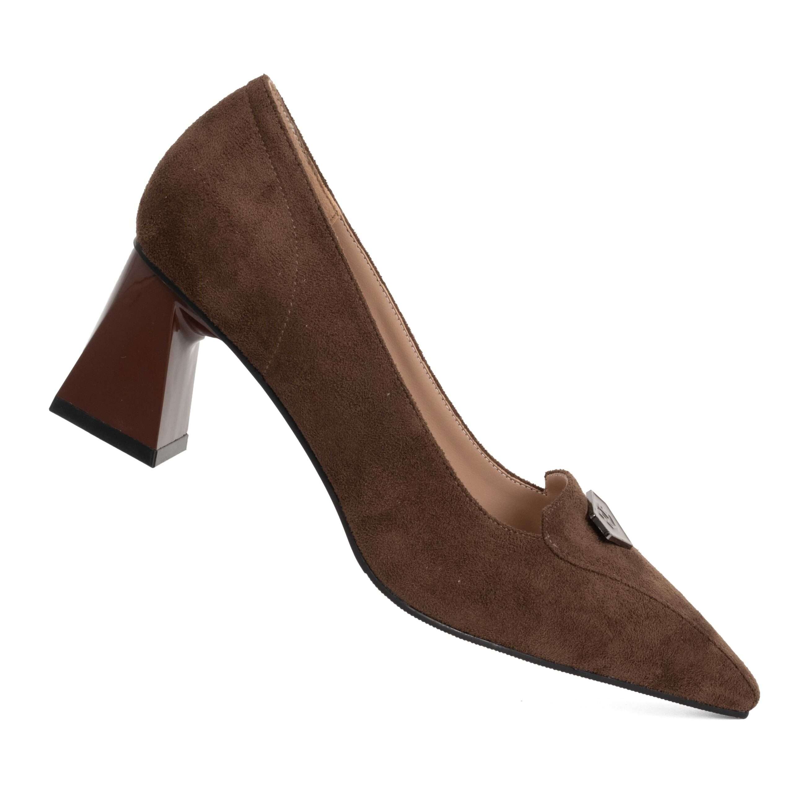 Women high heel pumps with Brown genuine leather