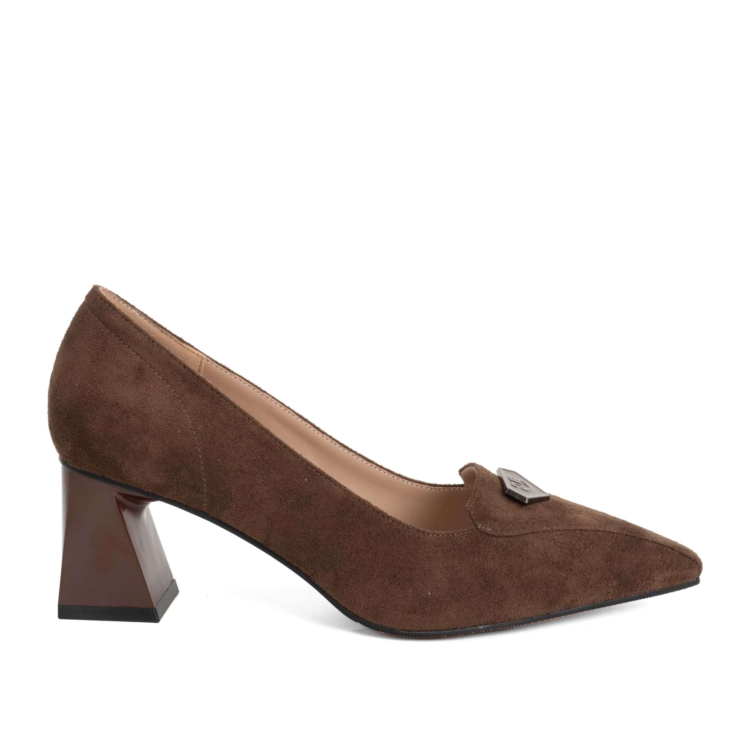 Women high heel pumps with Brown genuine leather