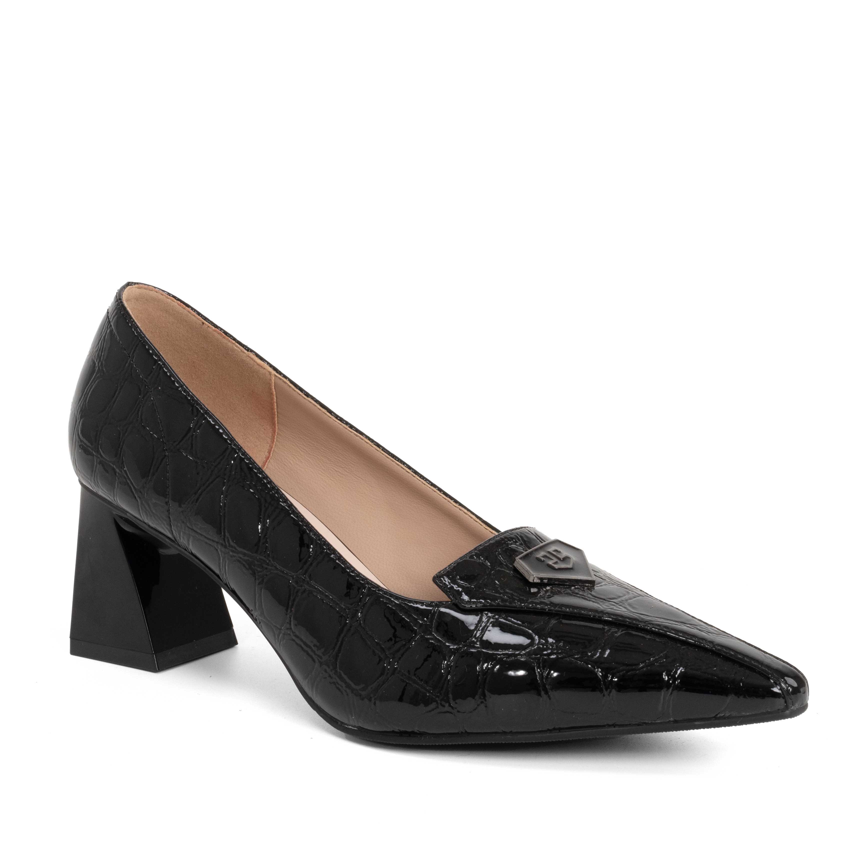 Women high heel pumps with Black microfiber action leather