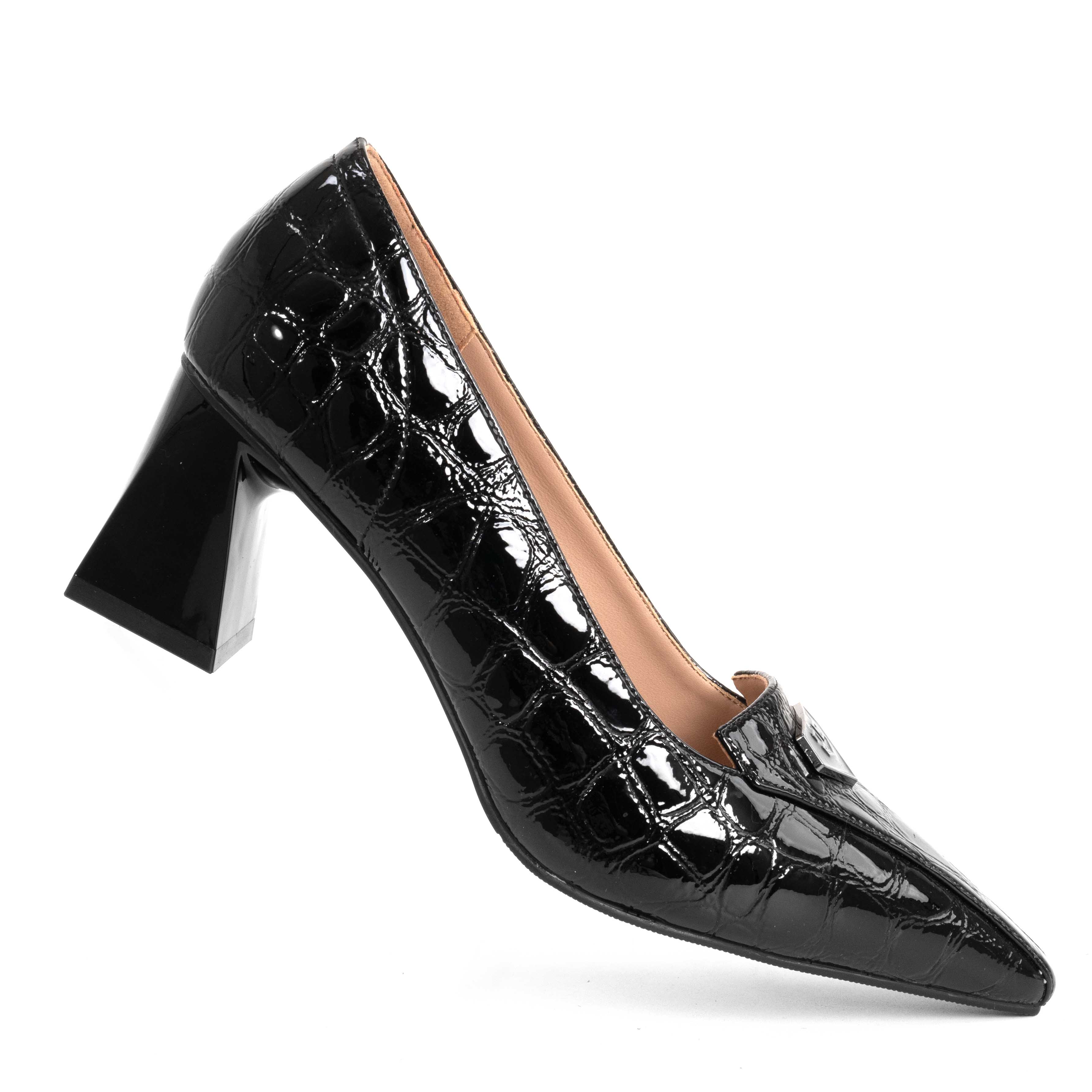 Women high heel pumps with Black microfiber action leather