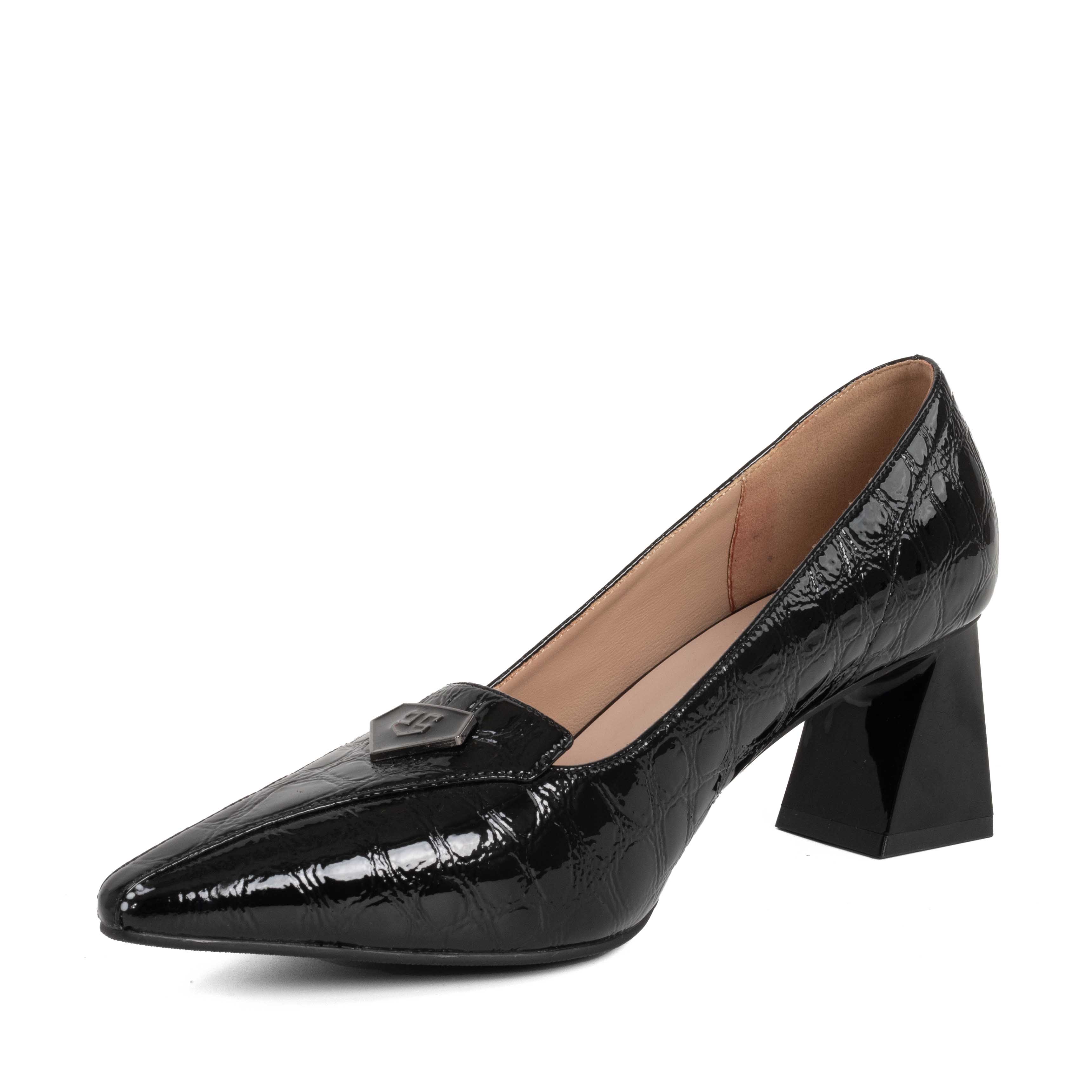 Women high heel pumps with Black microfiber action leather