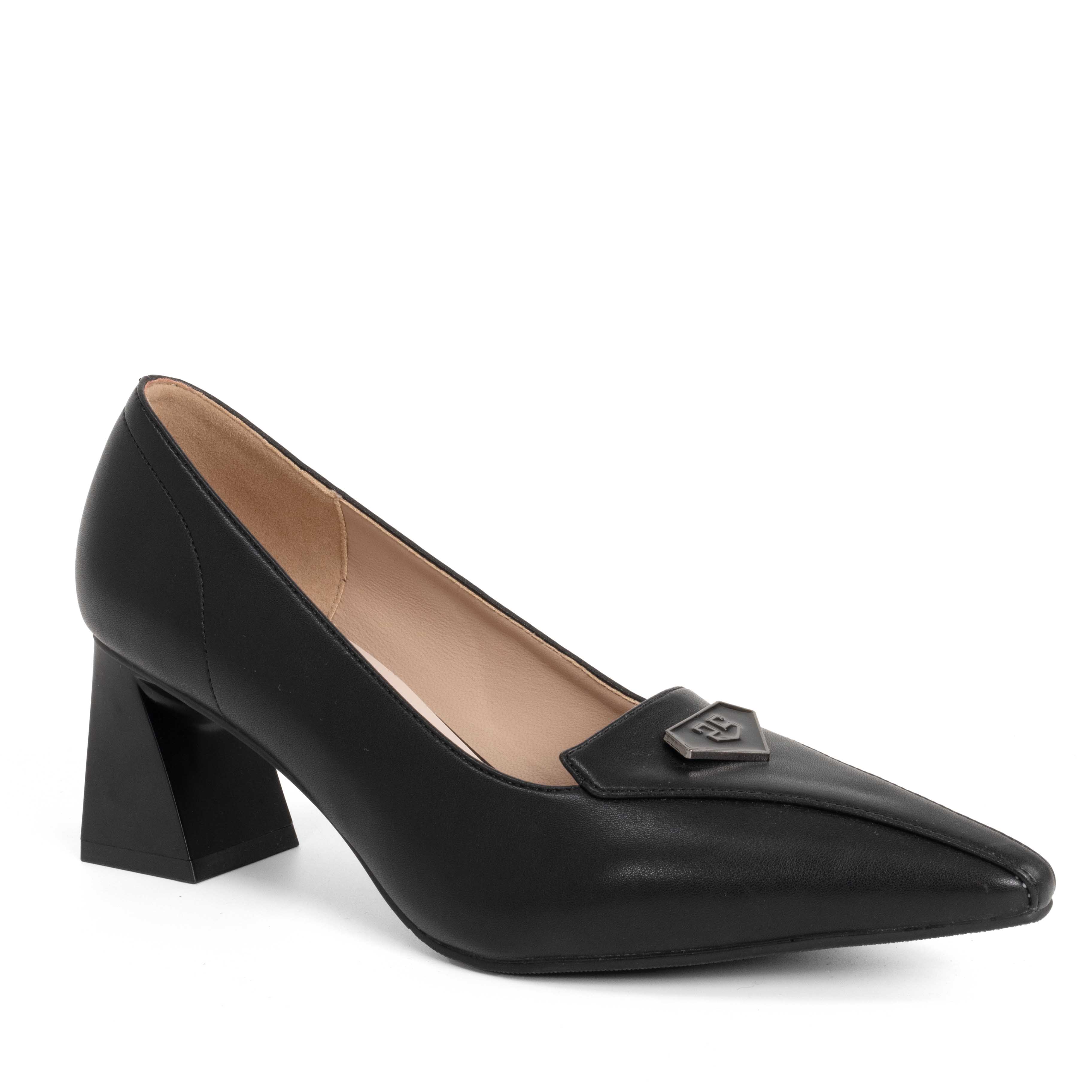 Women high heel pumps with Black microfiber action leather