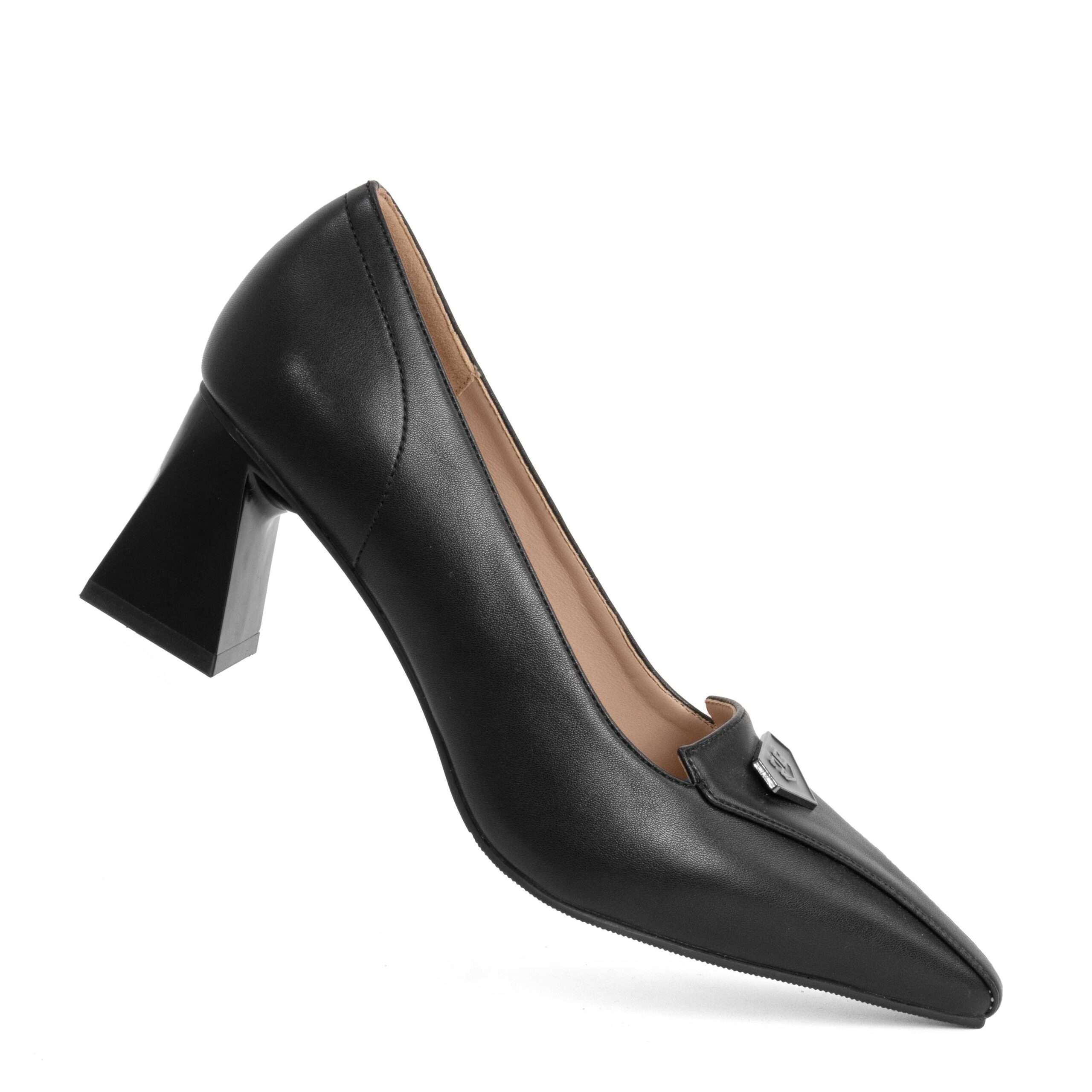 Women high heel pumps with Black microfiber action leather