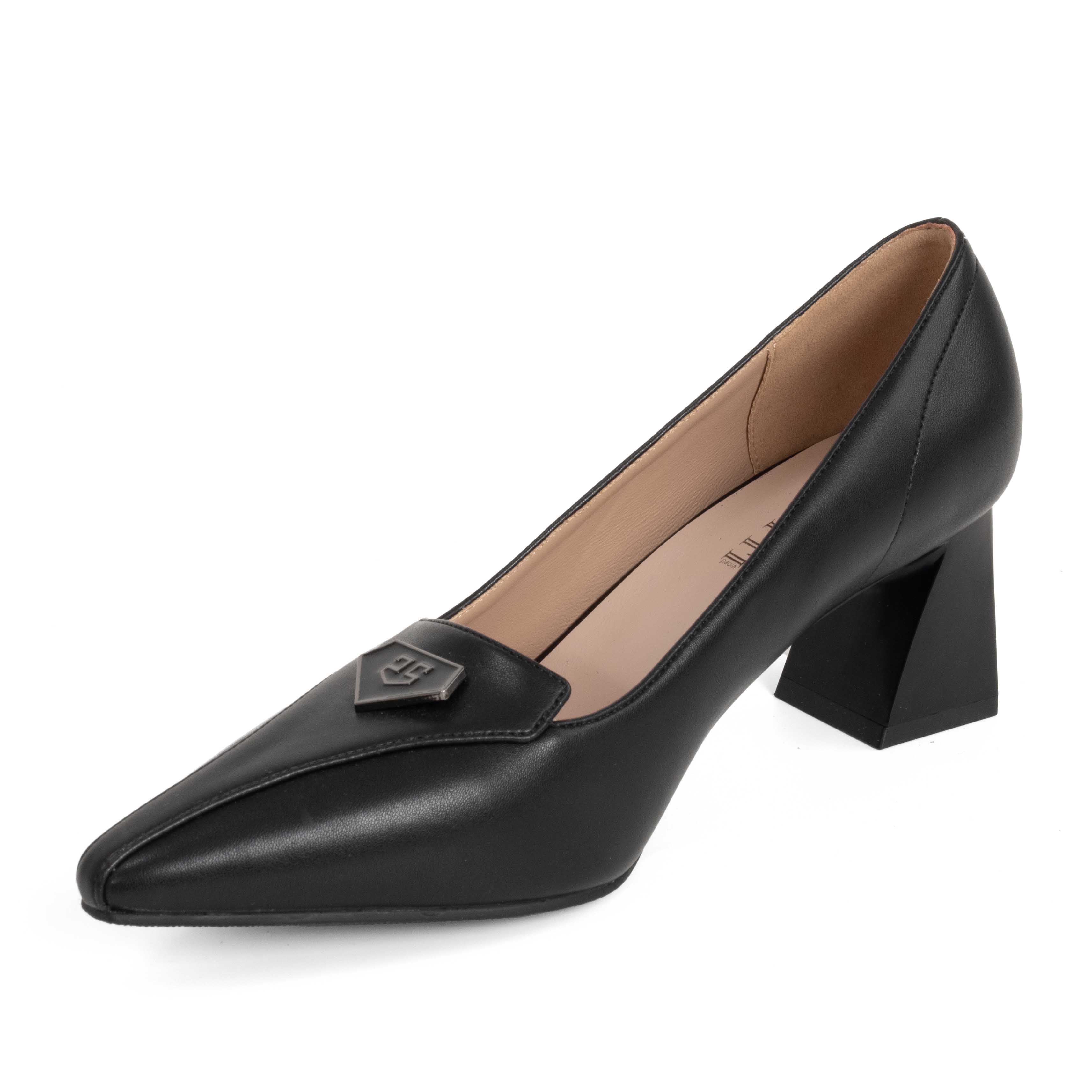 Women high heel pumps with Black microfiber action leather