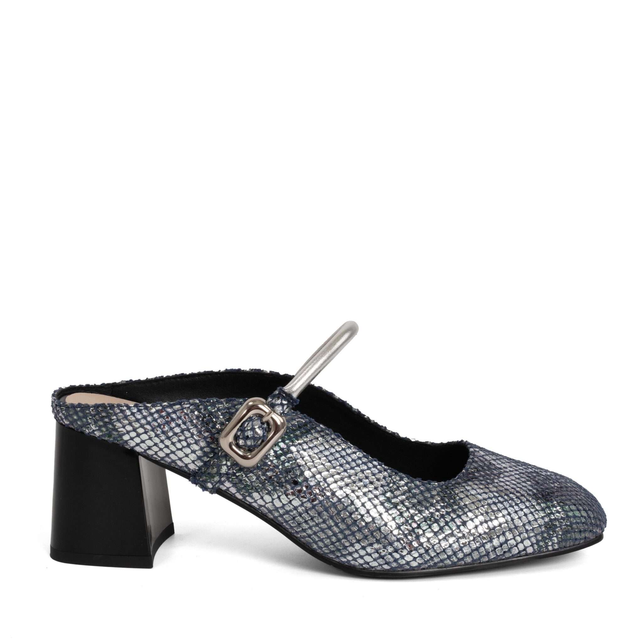 Classic Women high heel pumps with grey sneak patent microfiber leather