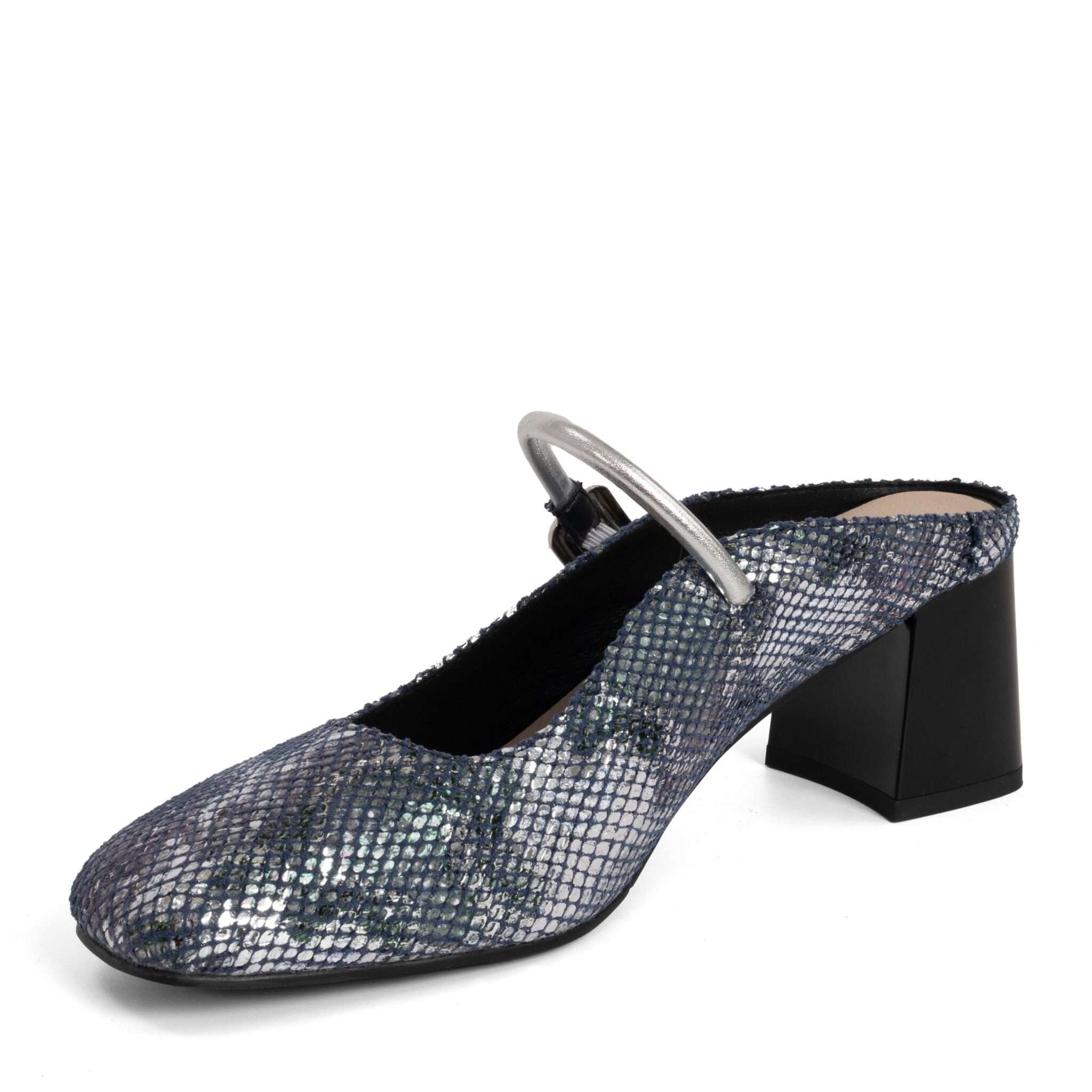 Classic Women high heel pumps with grey sneak patent microfiber leather