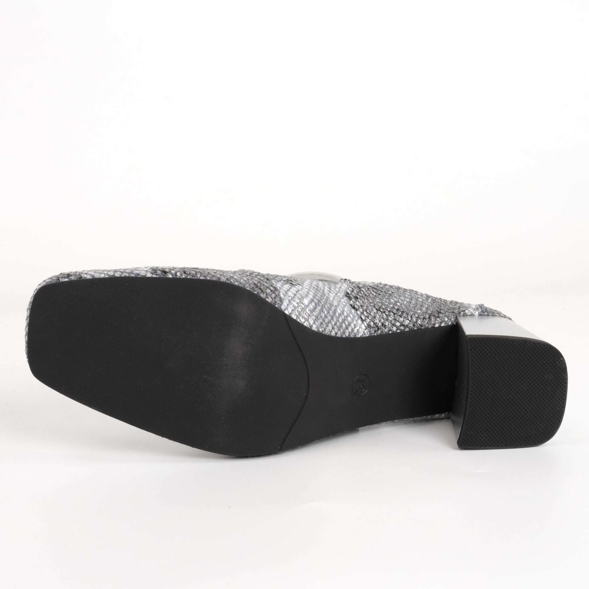 Classic Women high heel pumps with grey sneak patent microfiber leather