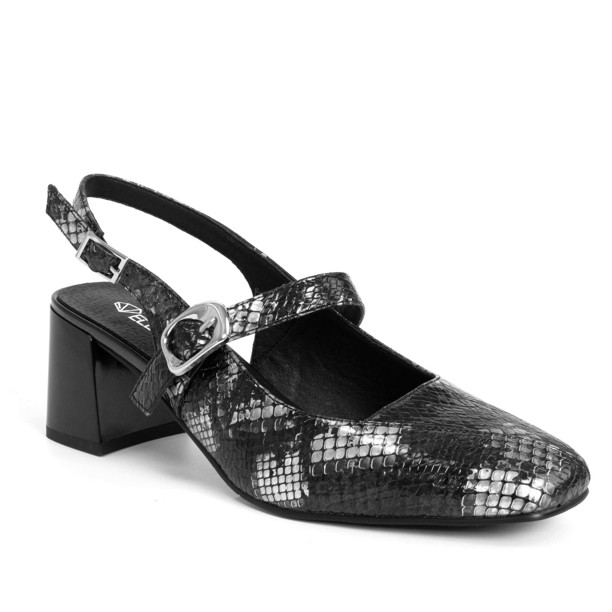 Classic Women high heel pumps with black and grey sneak patent microfiber leather