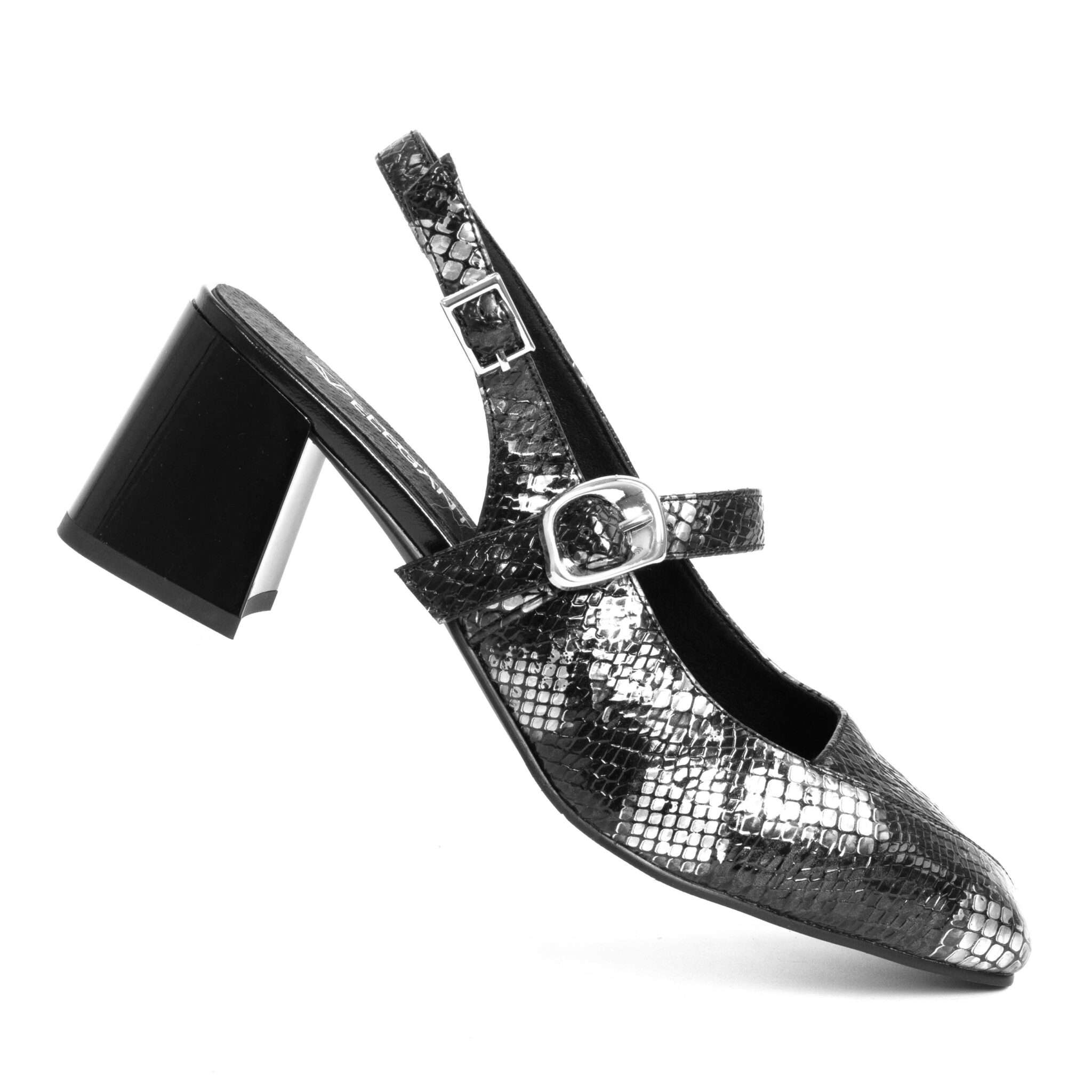 Classic Women high heel pumps with black and grey sneak patent microfiber leather