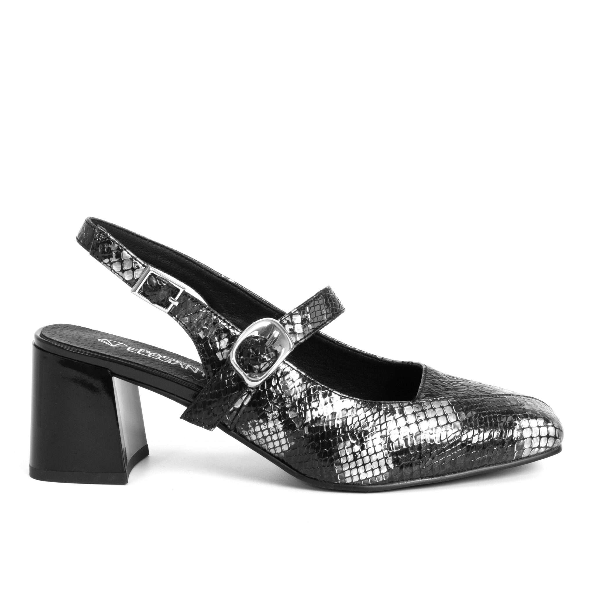 Classic Women high heel pumps with black and grey sneak patent microfiber leather