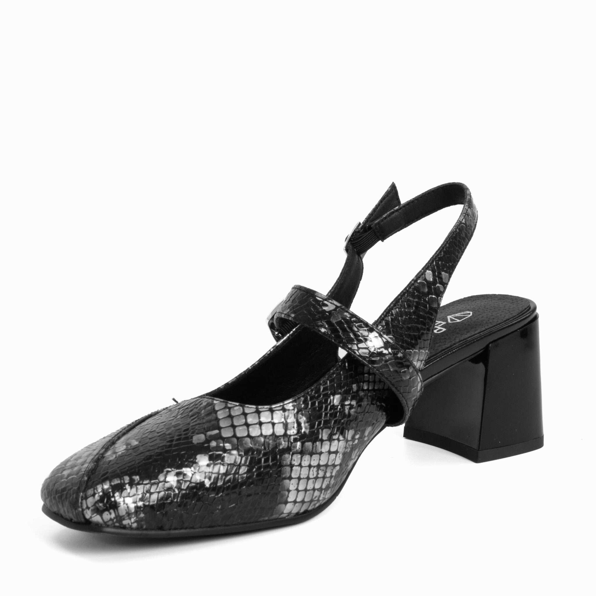 Classic Women high heel pumps with black and grey sneak patent microfiber leather