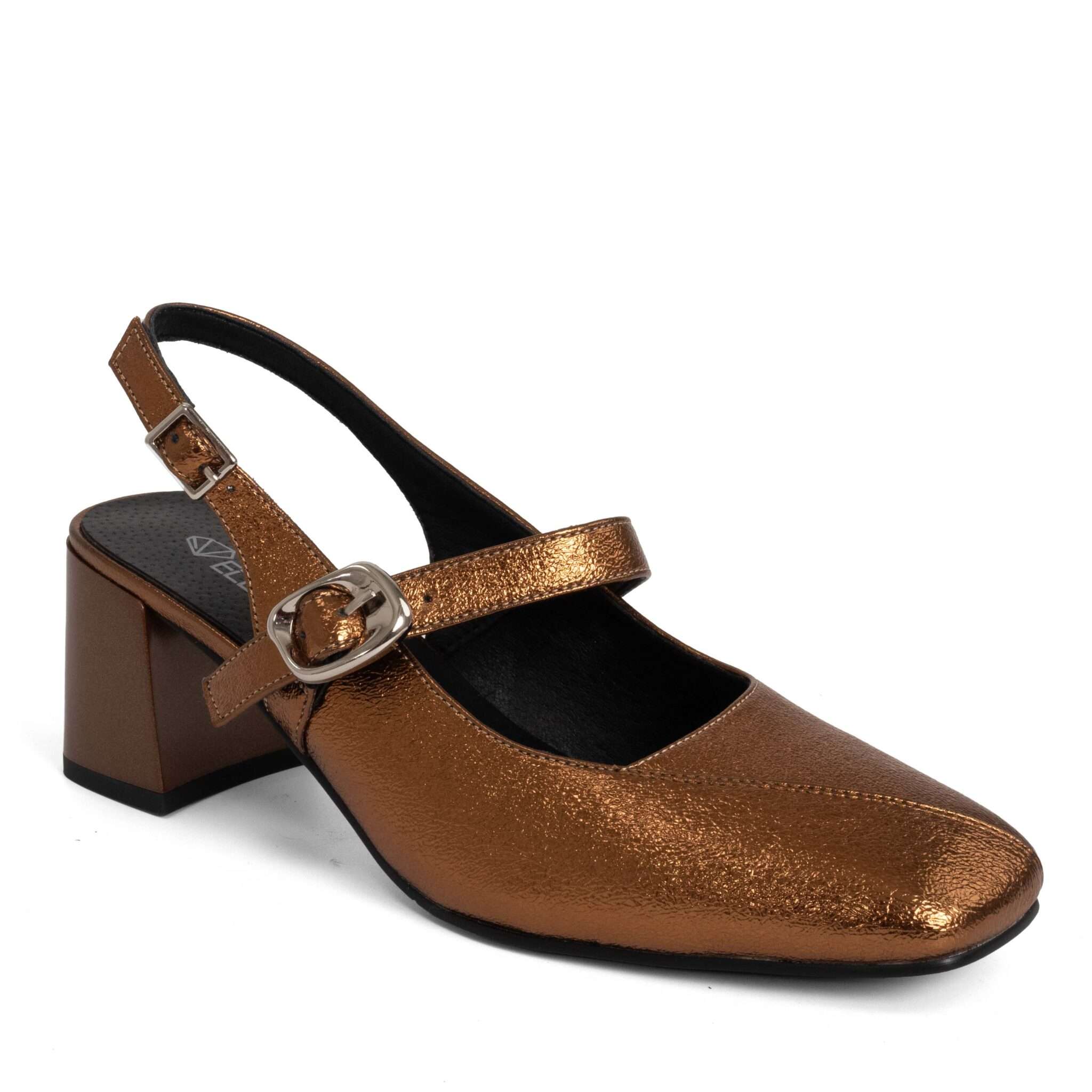 Classic Women high heel pumps with gold microfiber leather