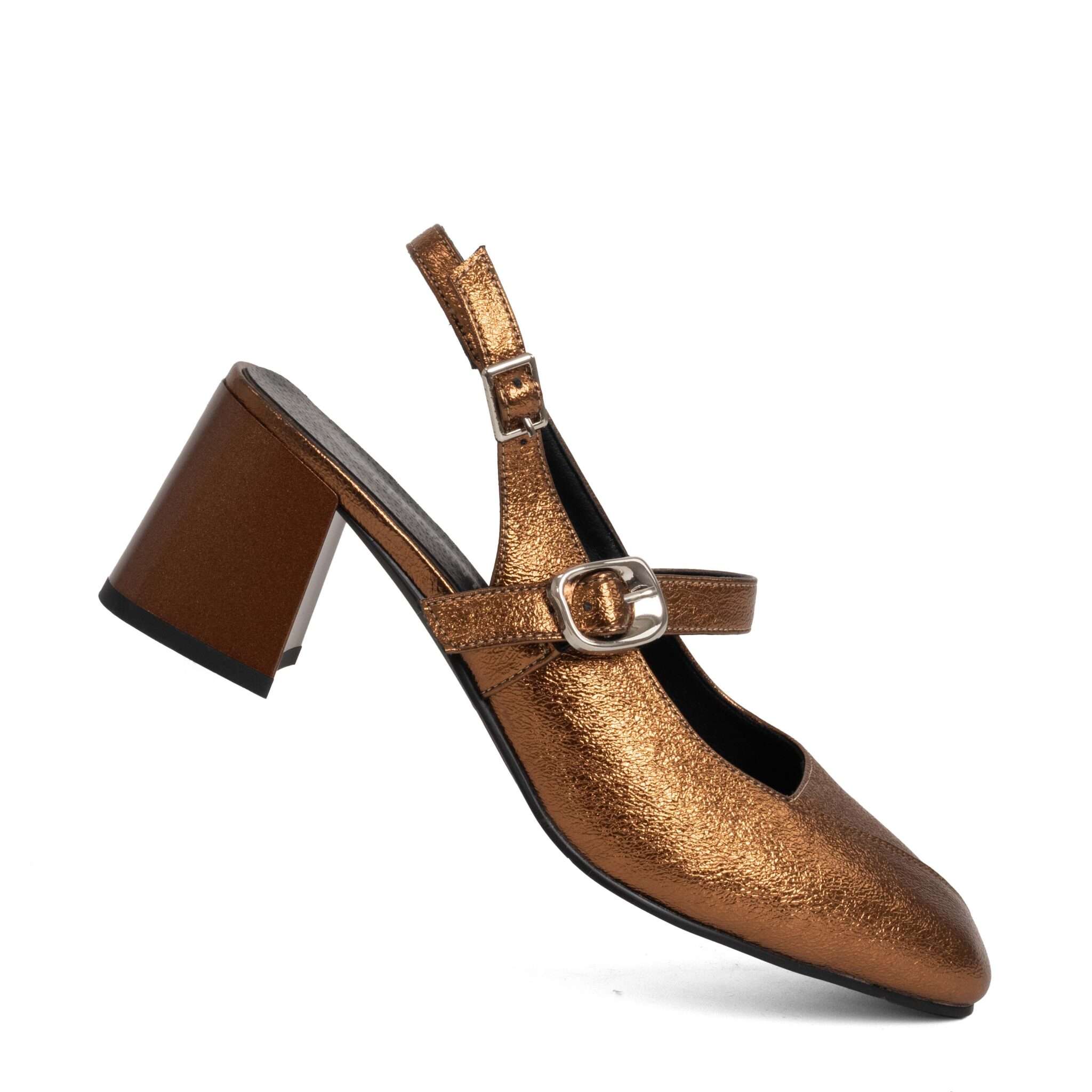 Classic Women high heel pumps with gold microfiber leather