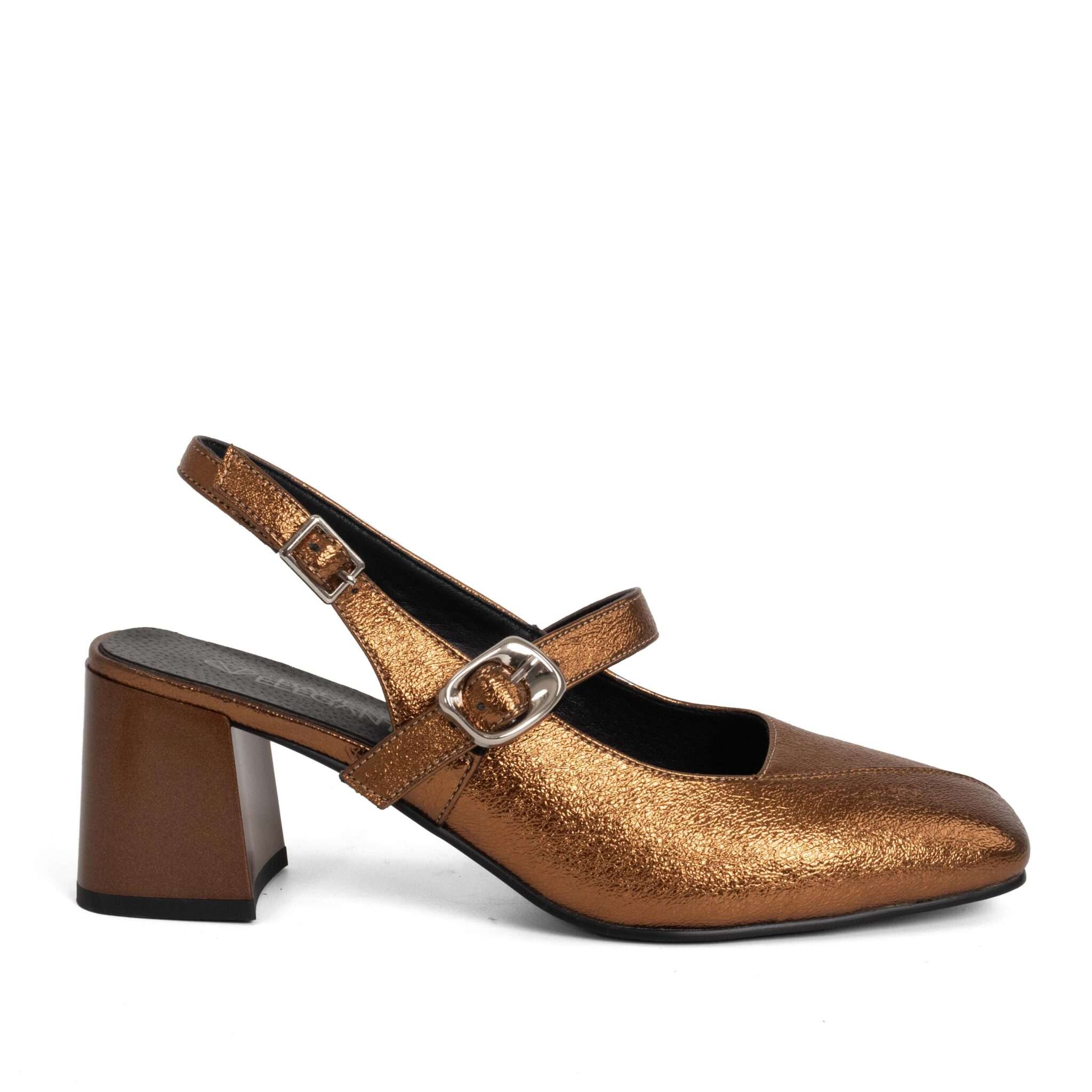 Classic Women high heel pumps with gold microfiber leather