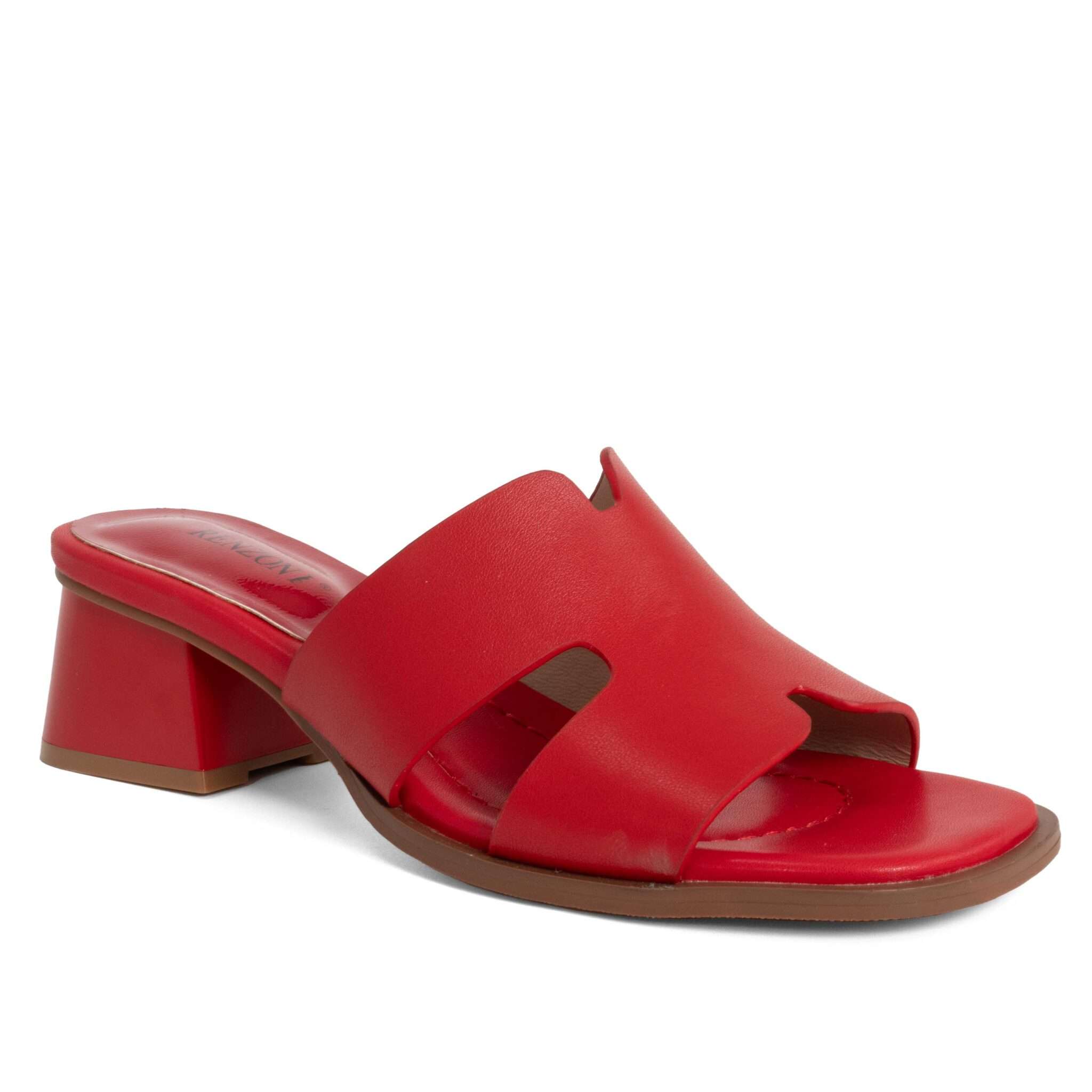women heeled sandals and slippers with red microfiber leather