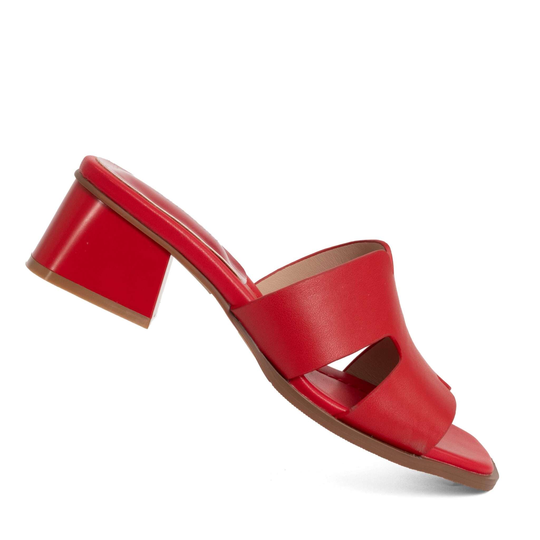 women heeled sandals and slippers with red microfiber leather