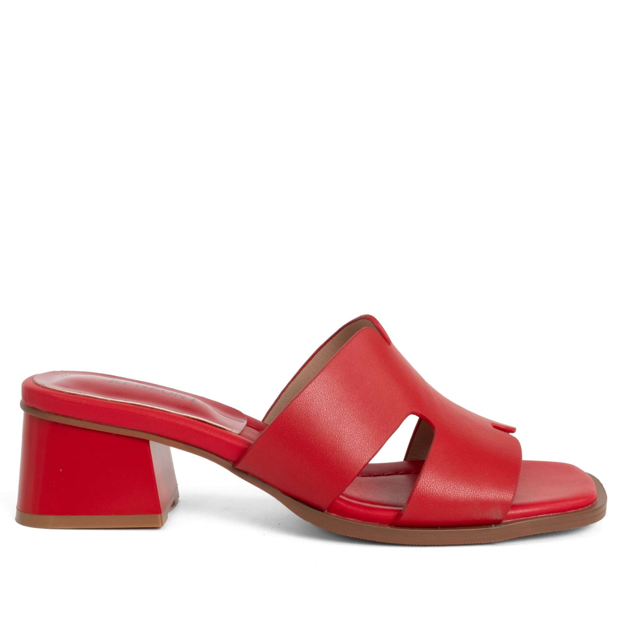 women heeled sandals and slippers with red microfiber leather