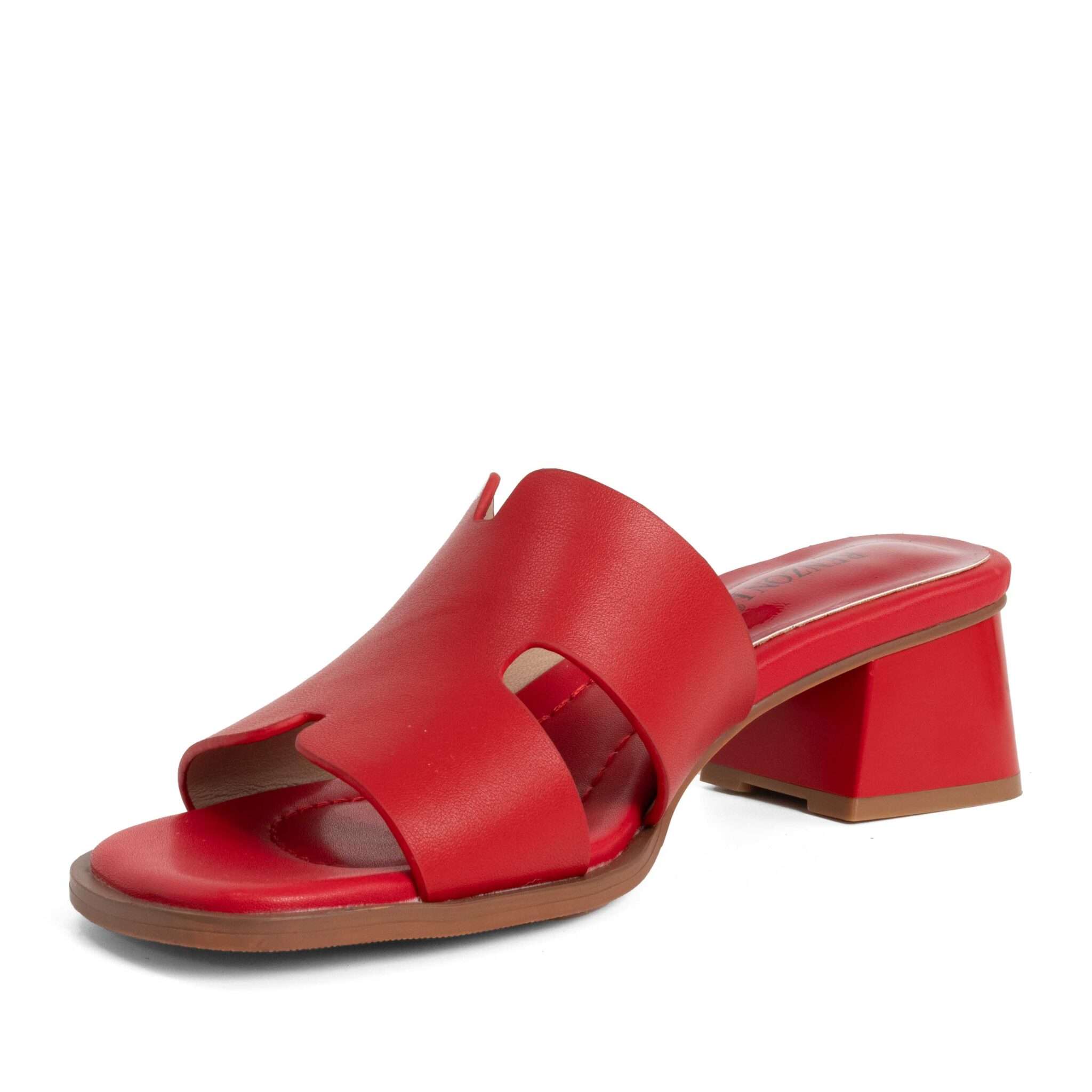 women heeled sandals and slippers with red microfiber leather