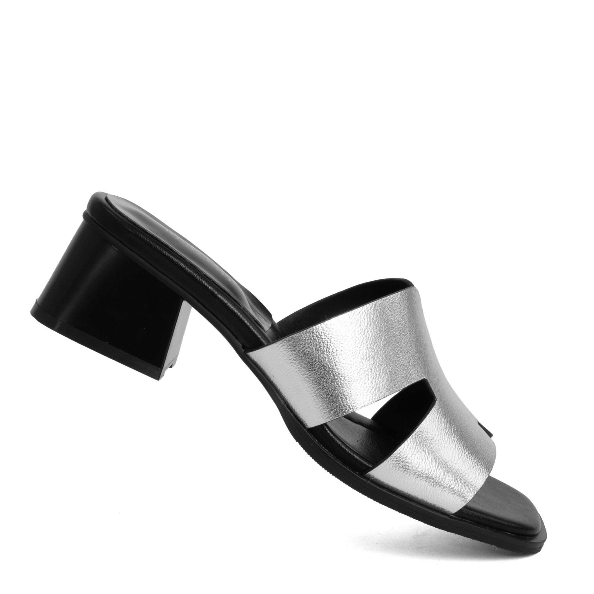 NEW Women heeled sandals with Silver microfiber leather