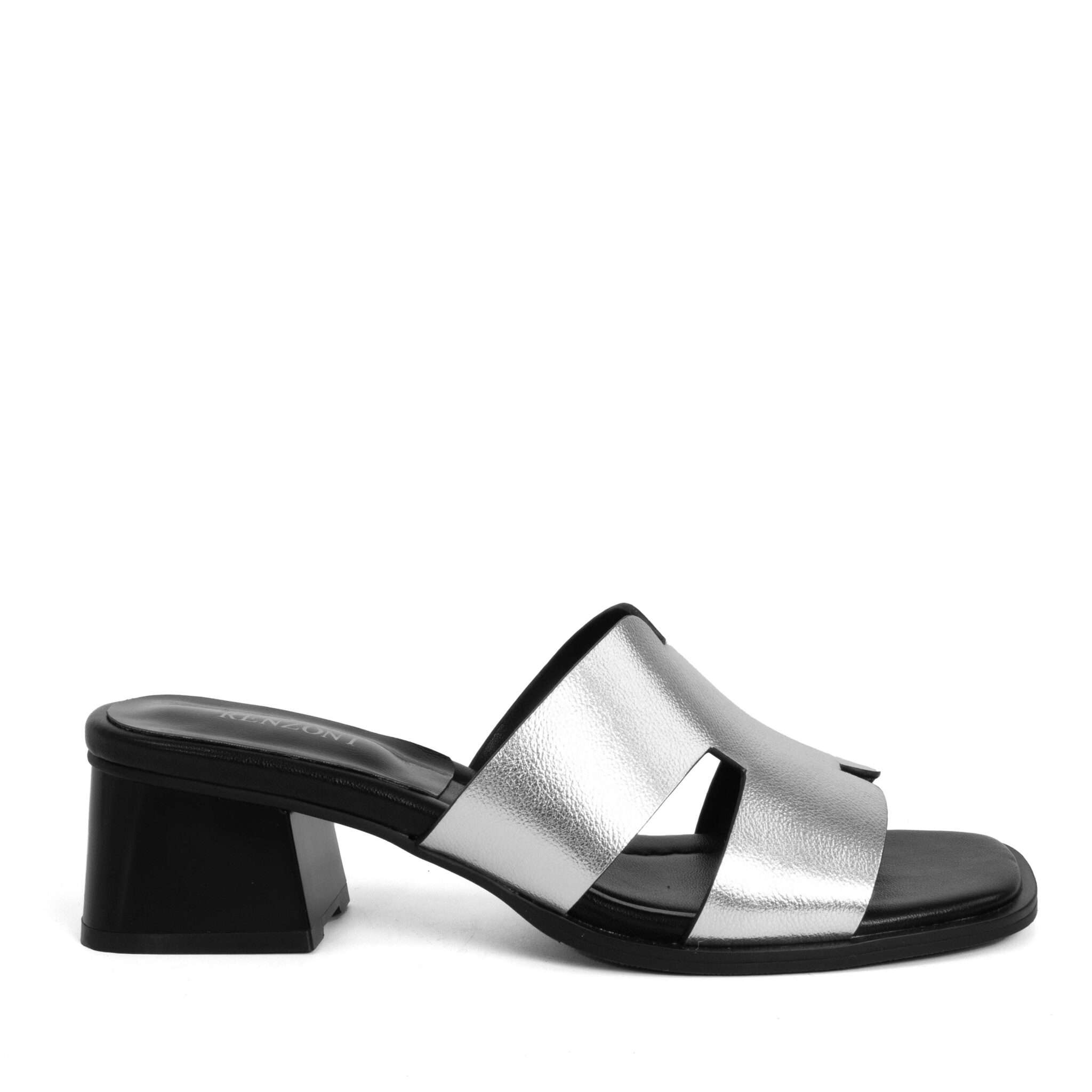 NEW Women heeled sandals with Silver microfiber leather