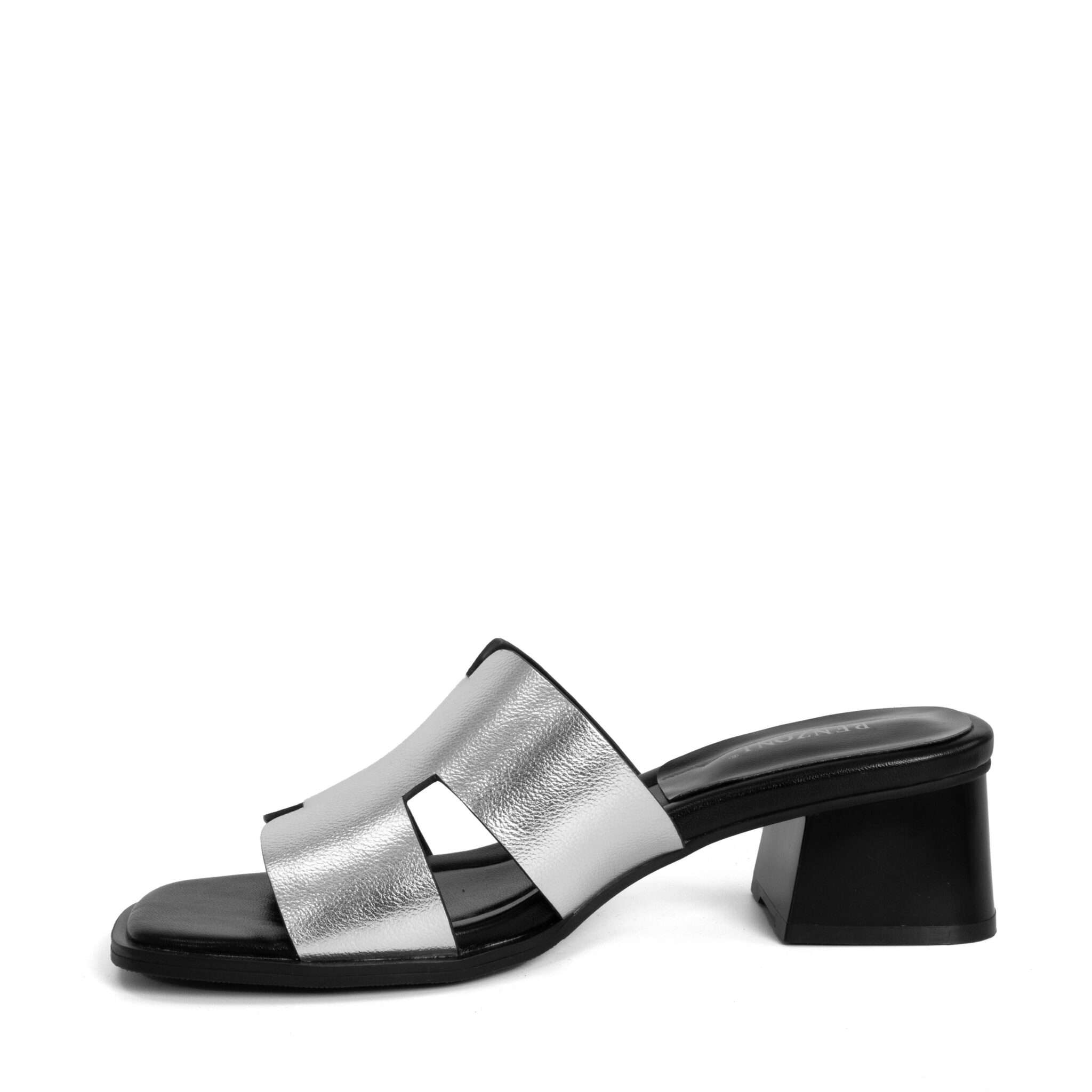 NEW Women heeled sandals with Silver microfiber leather