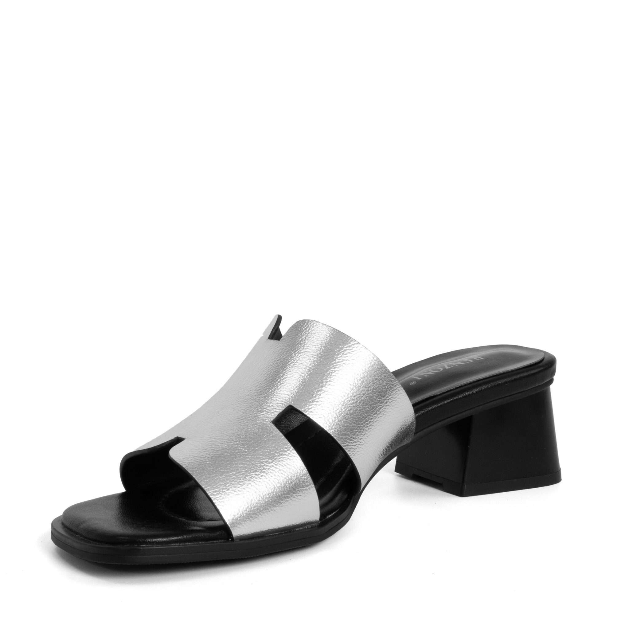 NEW Women heeled sandals with Silver microfiber leather