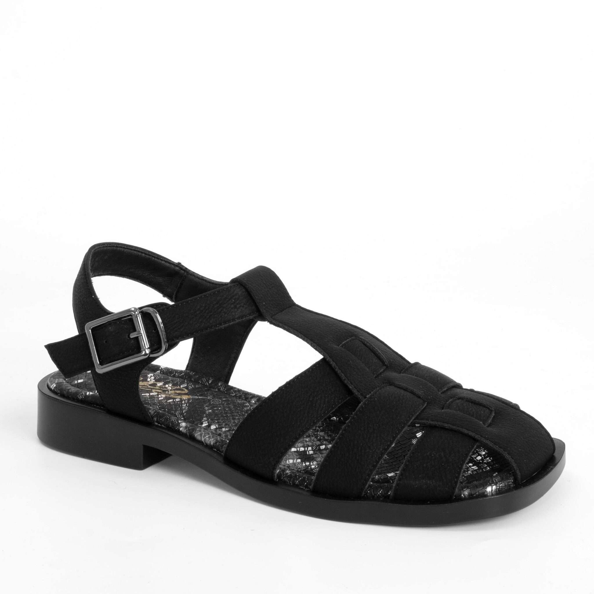 Women sandals with black Microfiber leather