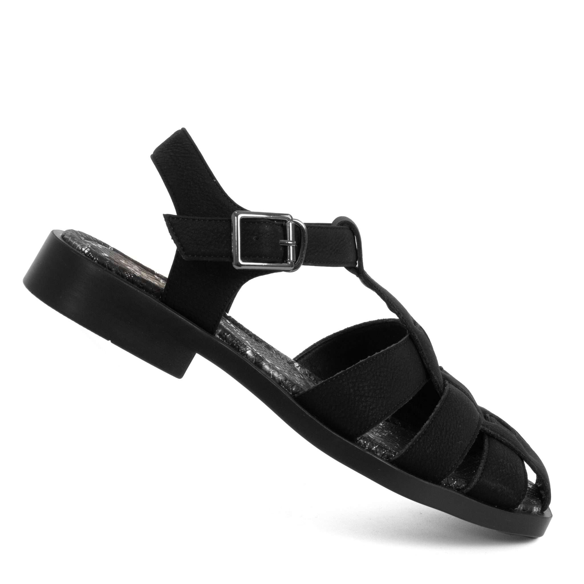 Women sandals with black Microfiber leather