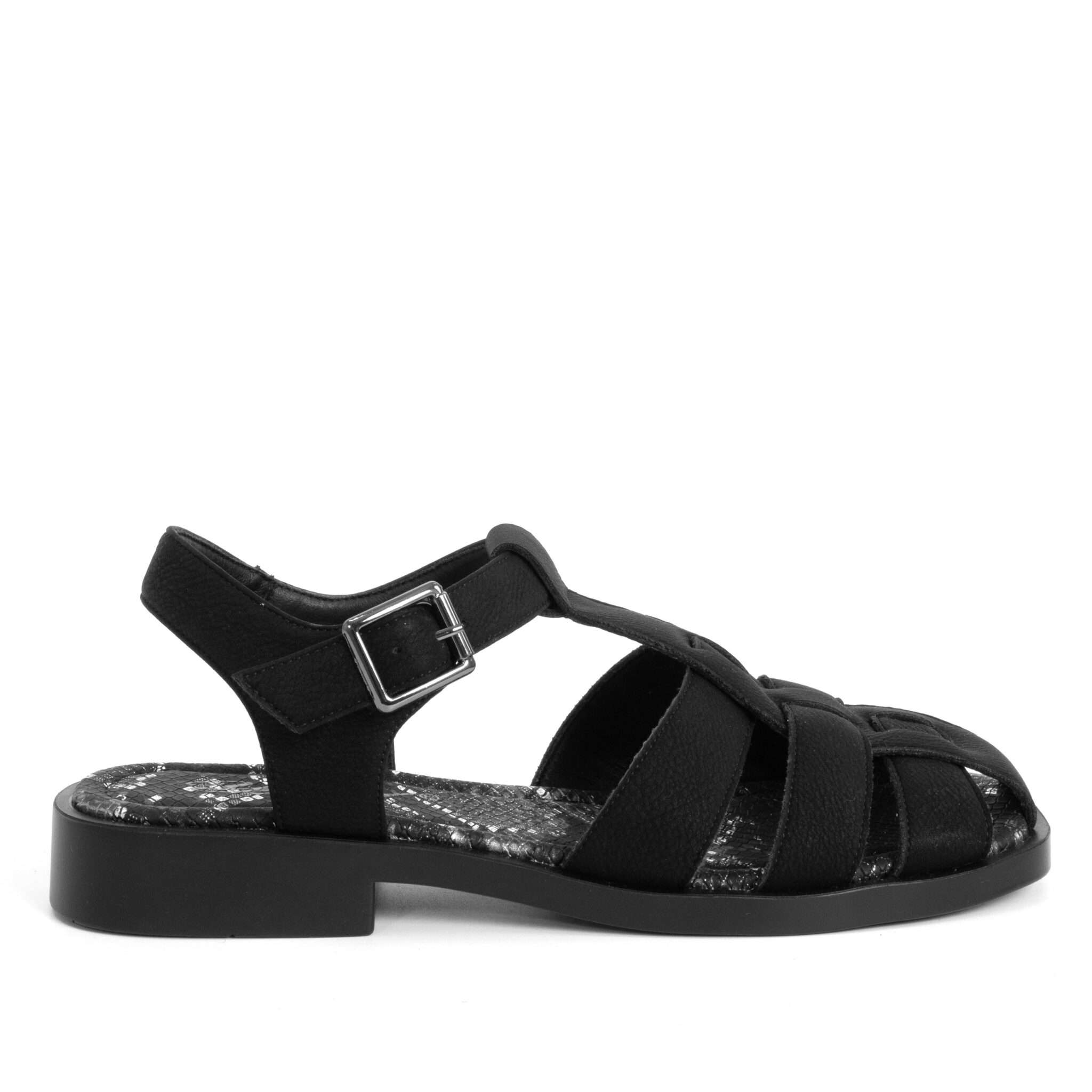 Women sandals with black Microfiber leather