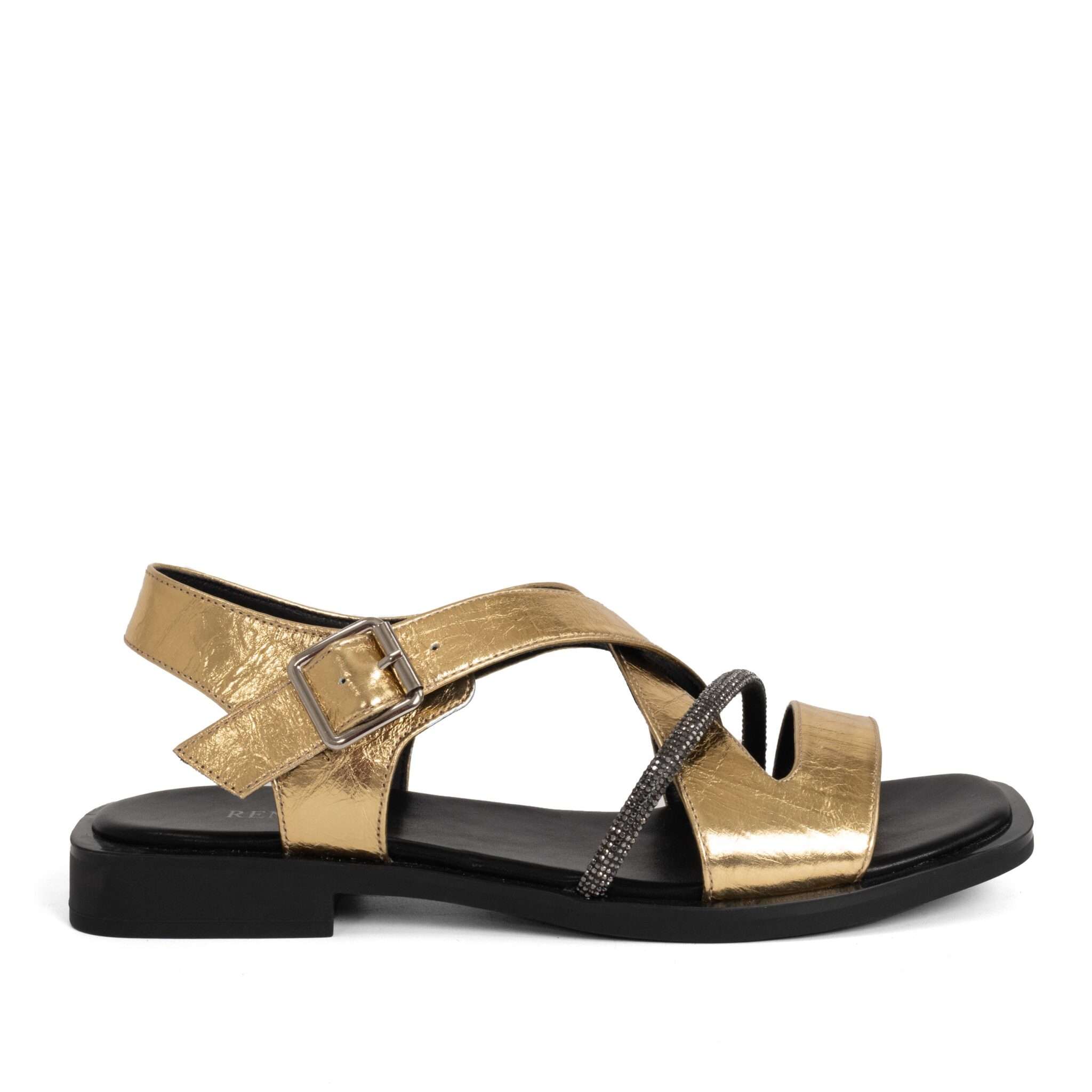 women sandals with gold patent leather