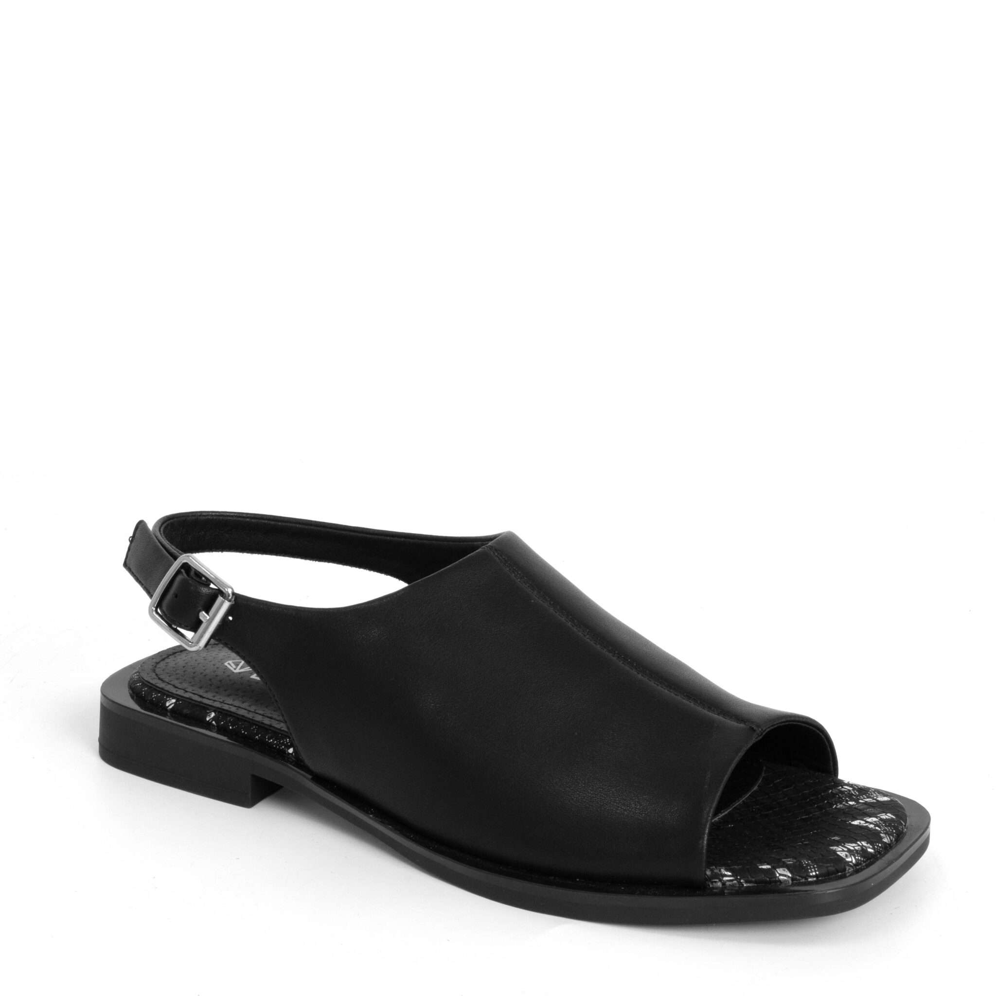 women sandals with black microfiber leather