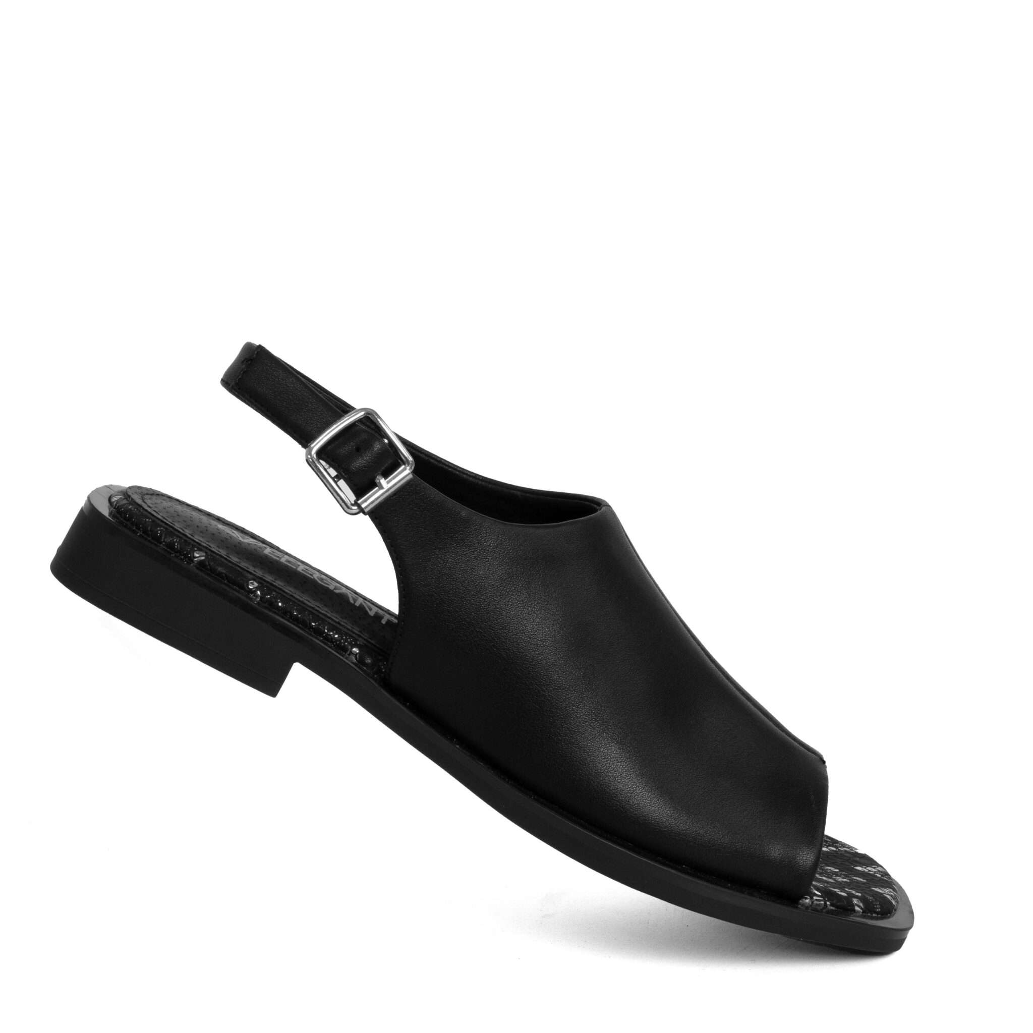 women sandals with black microfiber leather