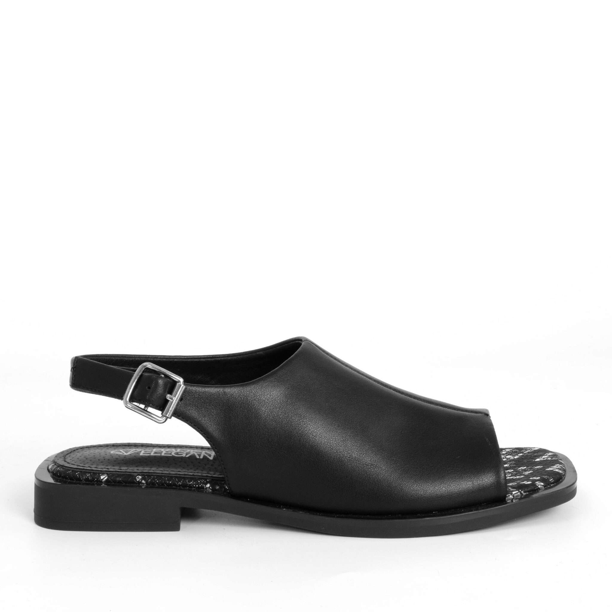 women sandals with black microfiber leather