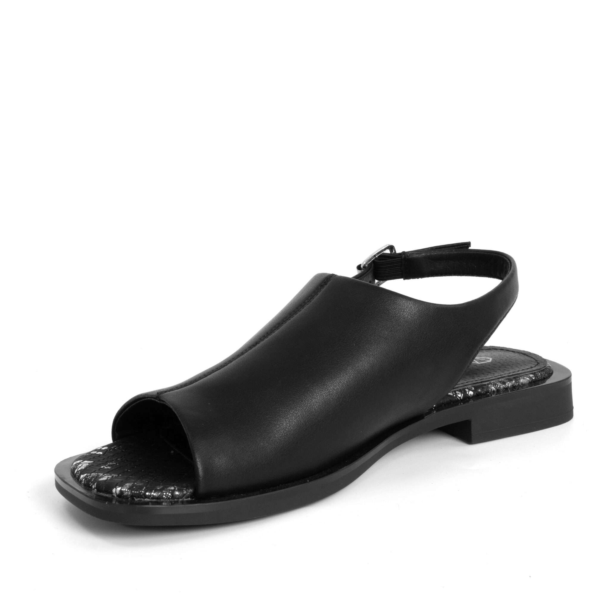 women sandals with black microfiber leather