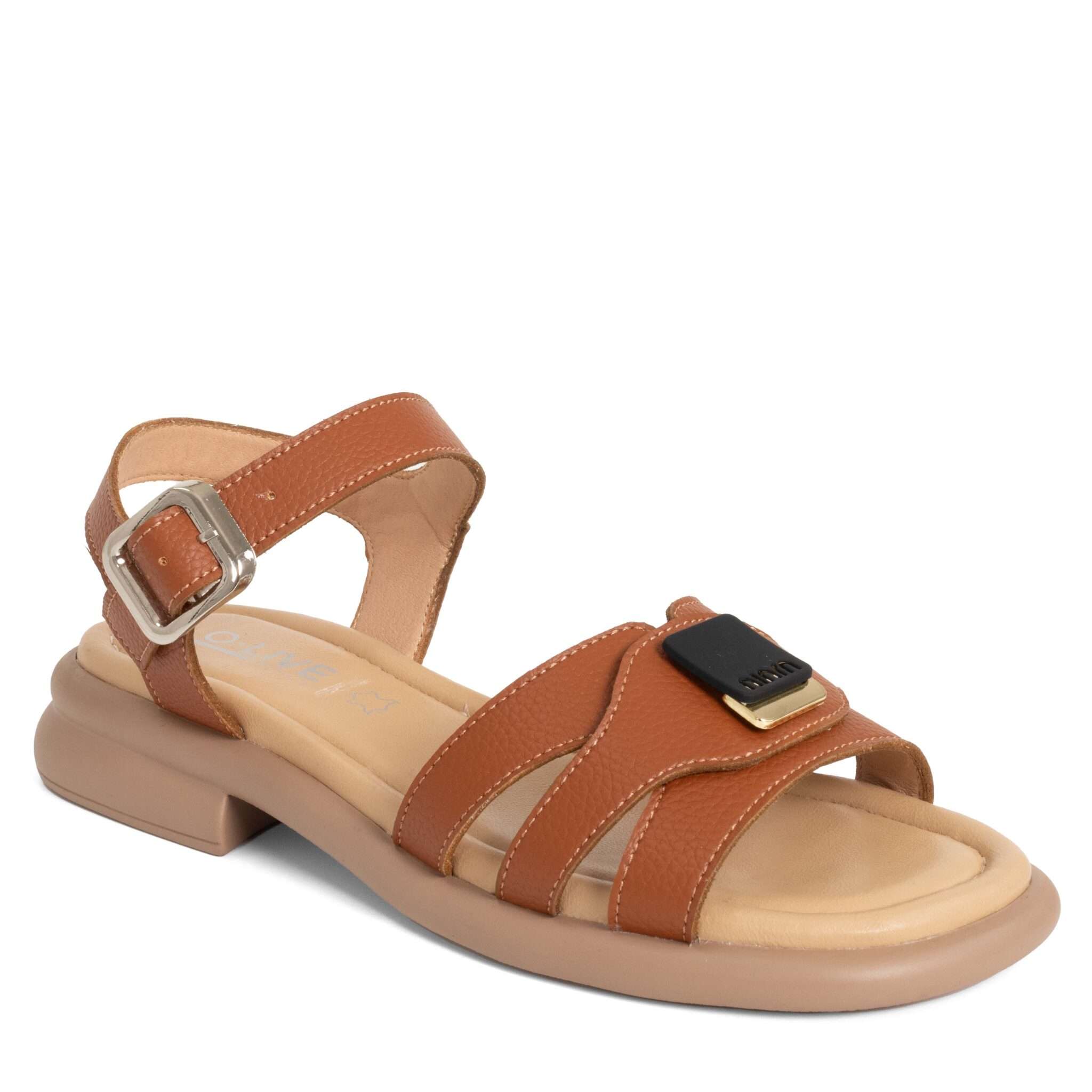 Women sandals with Khaki Microfiber leather