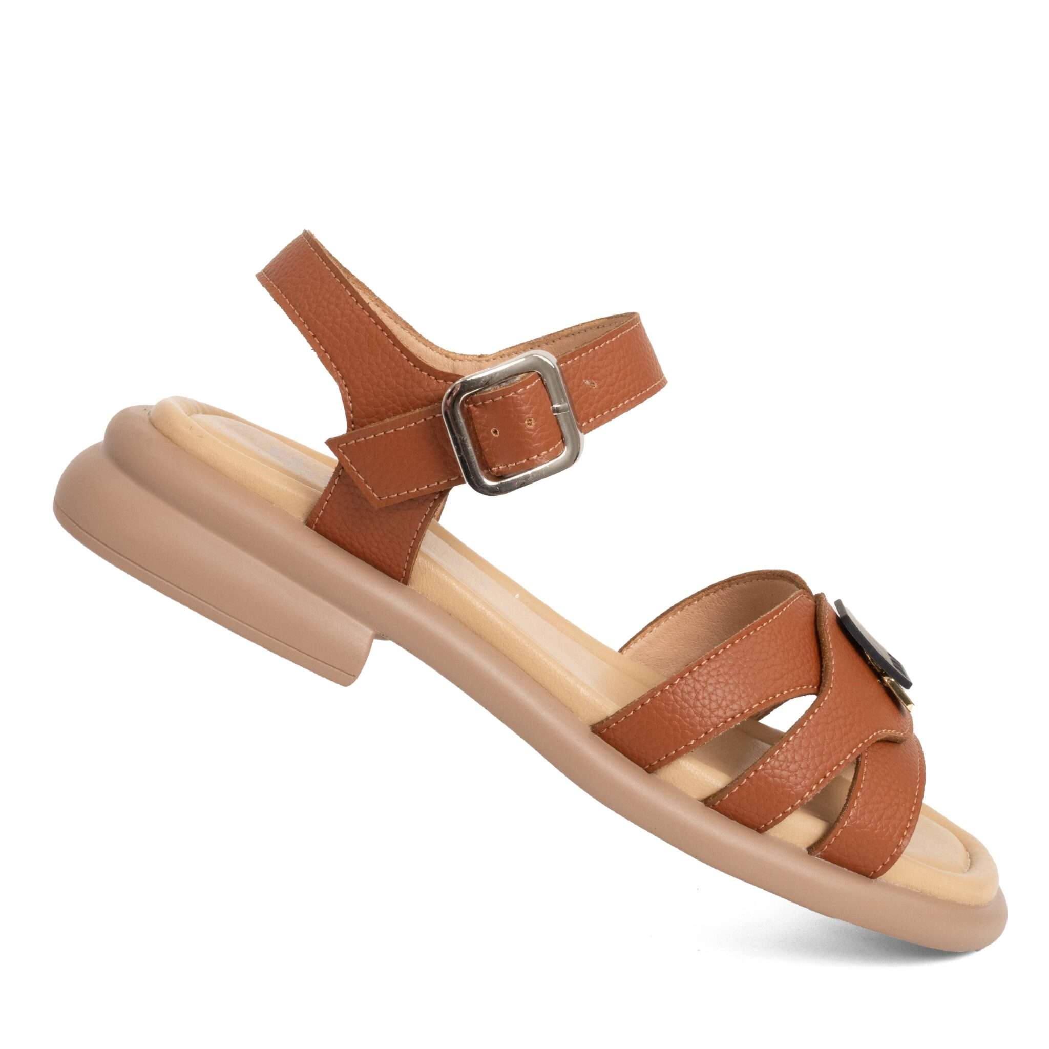 Women sandals with Khaki Microfiber leather