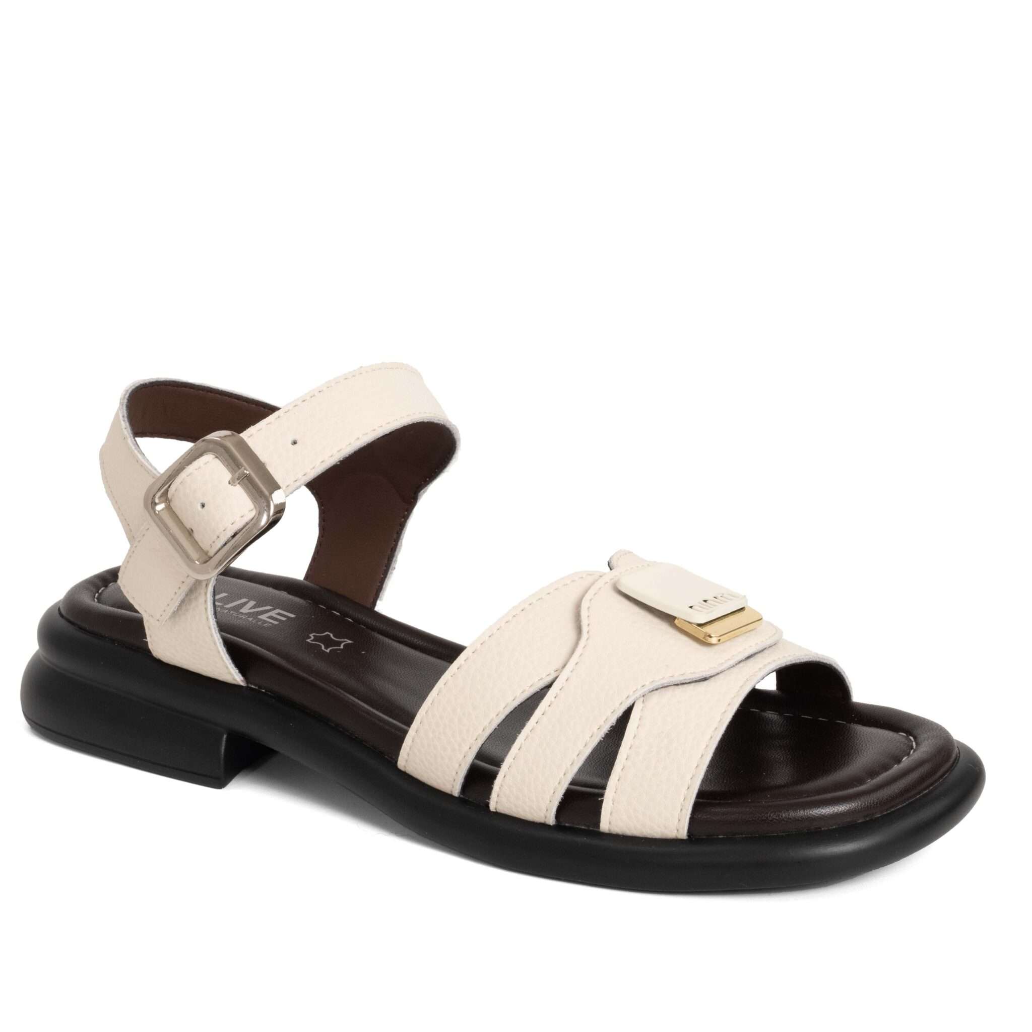 Women sandals with beige Microfiber leather