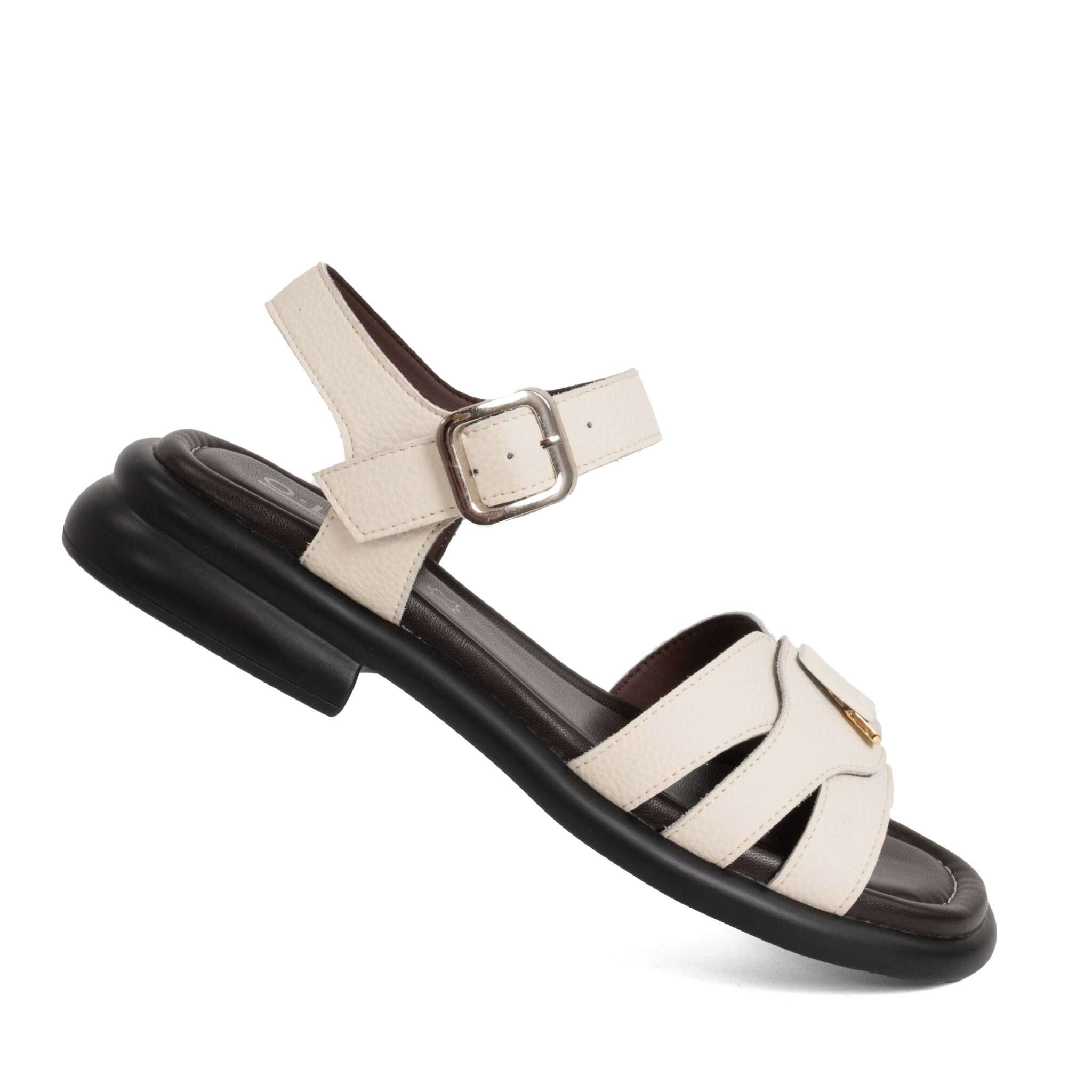 Women sandals with beige Microfiber leather