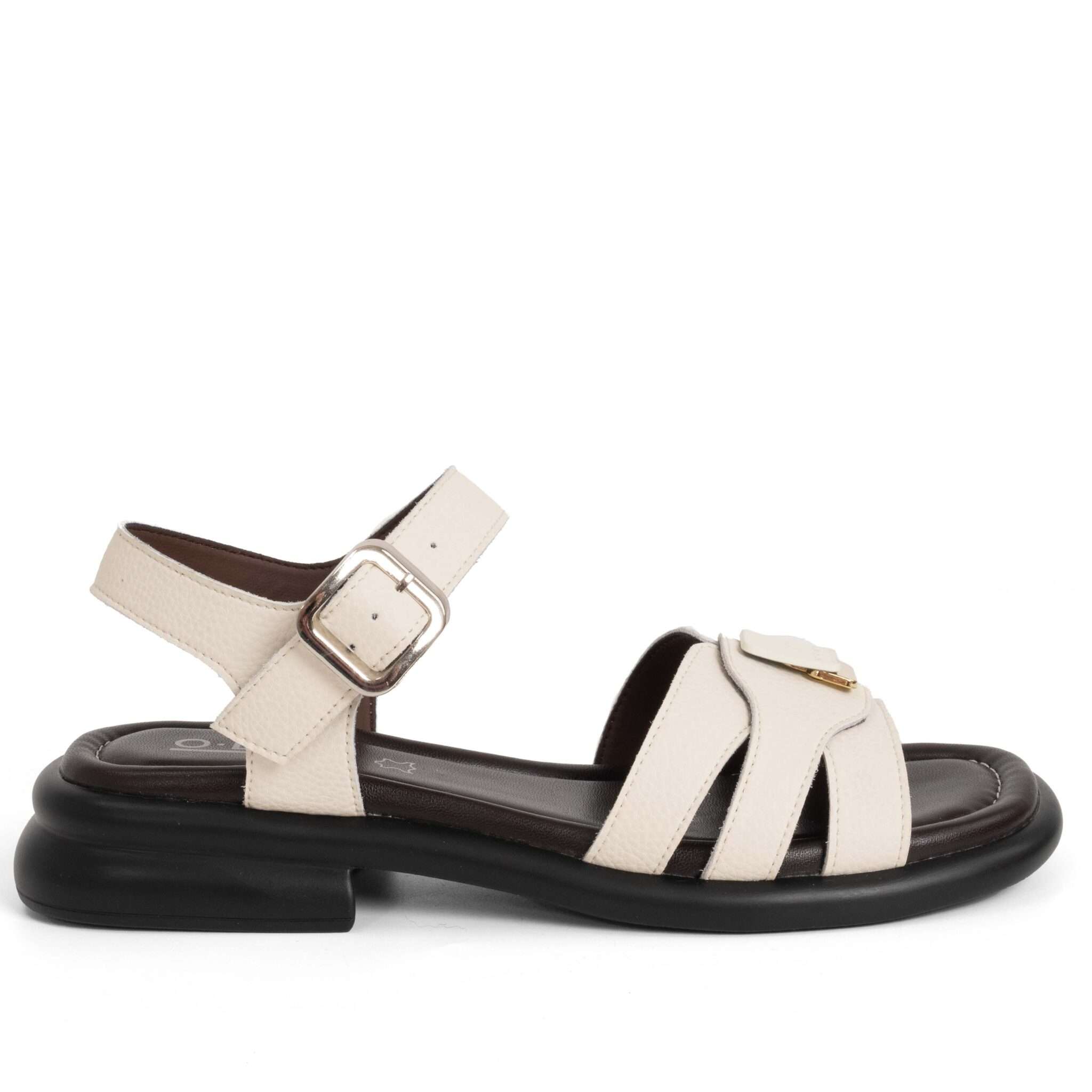 Women sandals with beige Microfiber leather