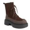 NEW Women work boots with Apricot Microfiber leather and Dark Brown Cow suede