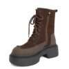 NEW Women work boots with Apricot Microfiber leather and Dark Brown Cow suede