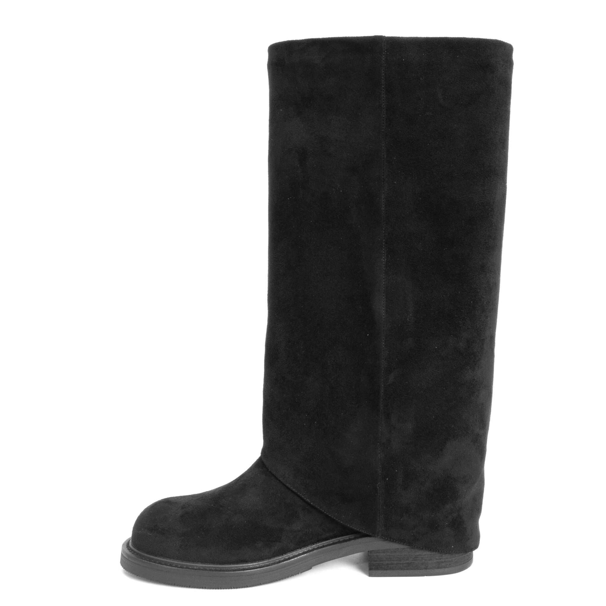 Classic knee high boots for women with black microfiber